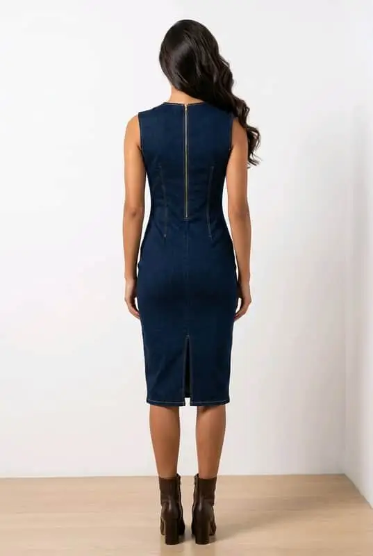 Classic and figure-hugging Oak Ridge sleeveless denim dress,