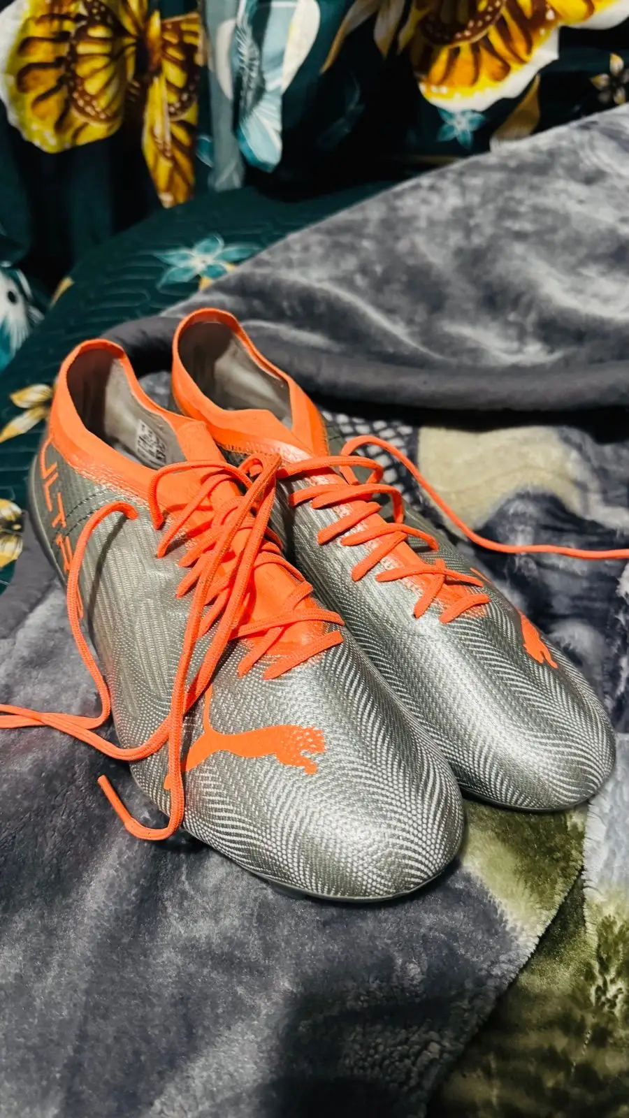 Puma Ultra Silver and Orange Soccer Boots
