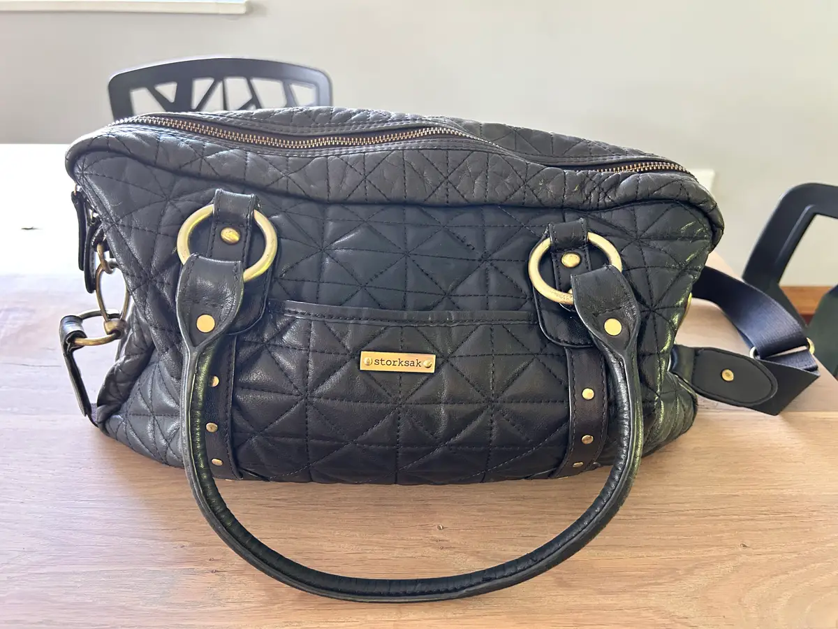 Storksak Black quilted leather handbag (large)