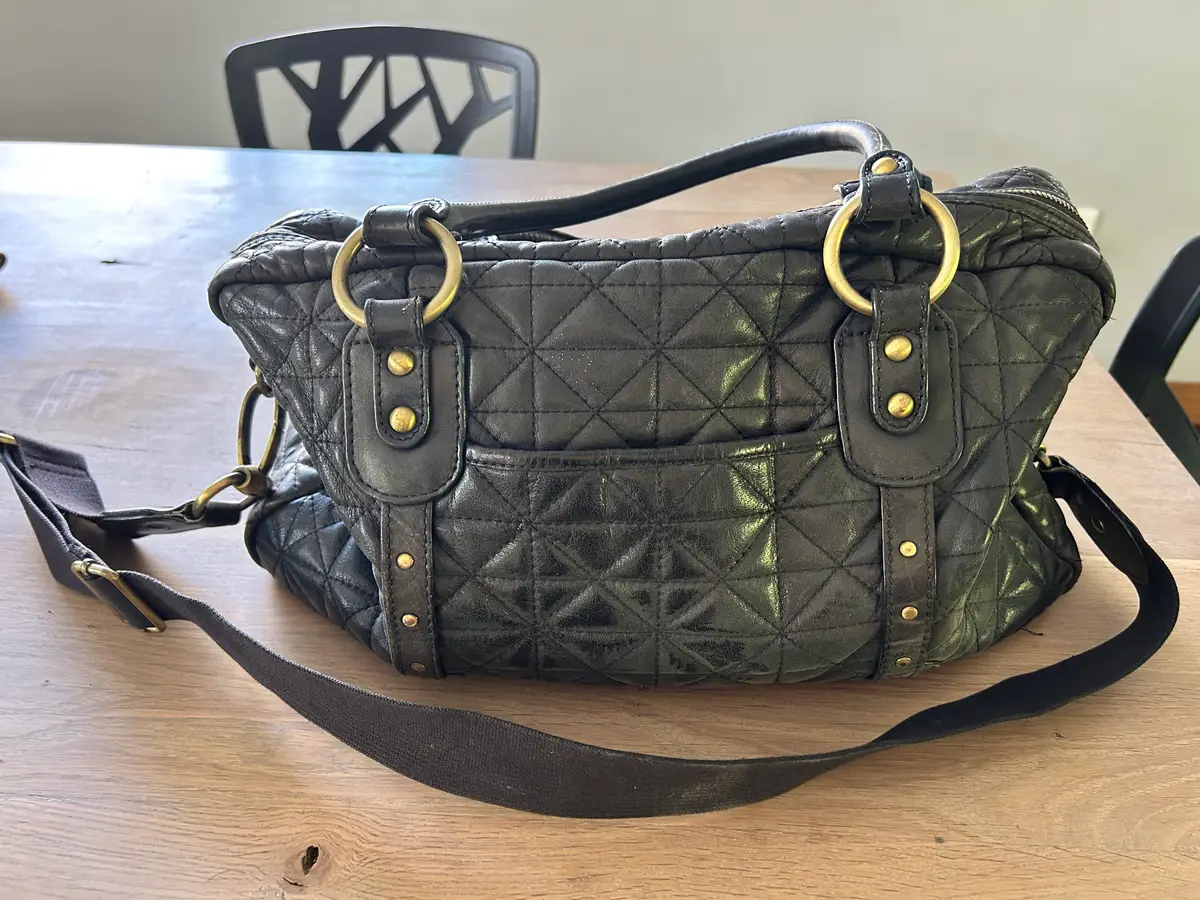 Black quilted leather handbag (large)