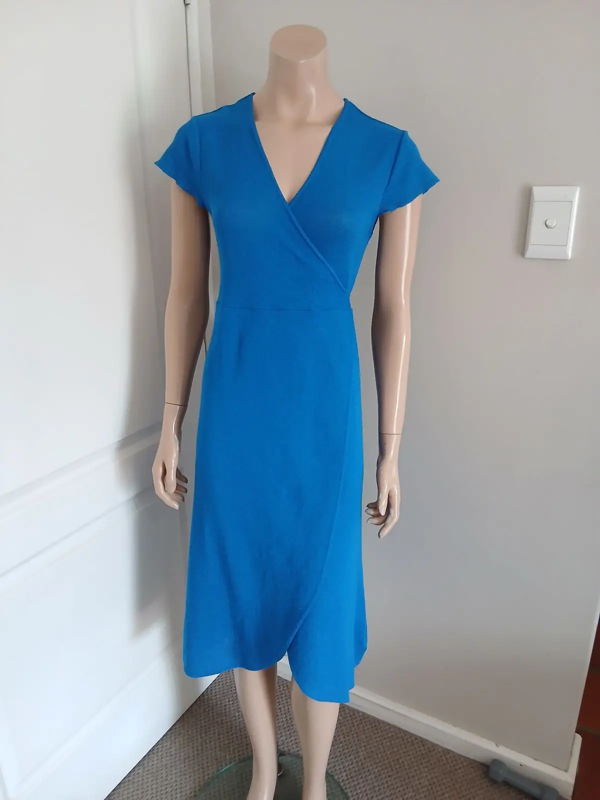Mango Mango Blue Short Sleeve Wrap Dress