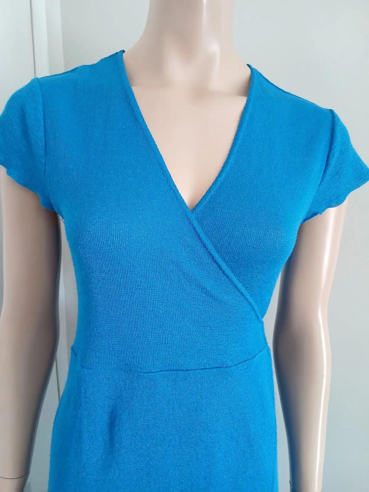 Mango Blue Short Sleeve Wrap Dress