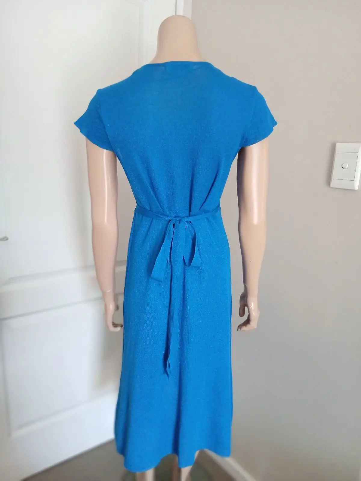Mango Blue Short Sleeve Wrap Dress