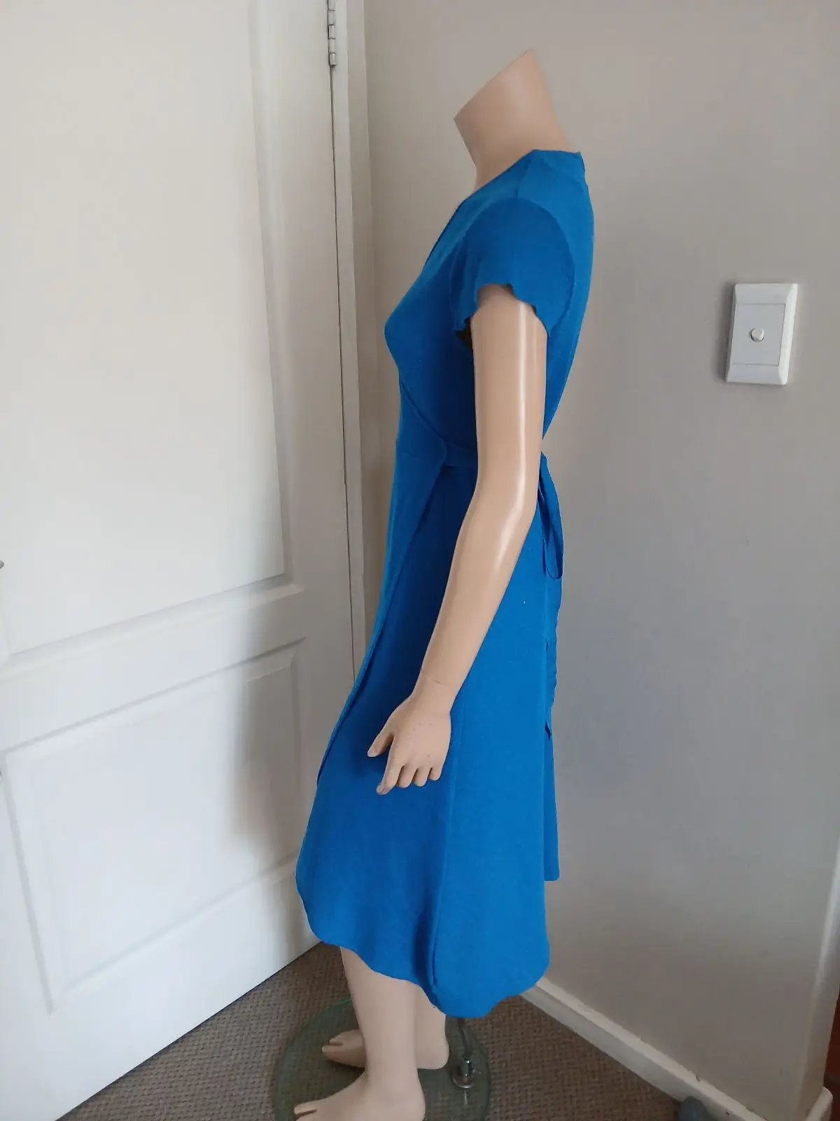 Mango Blue Short Sleeve Wrap Dress