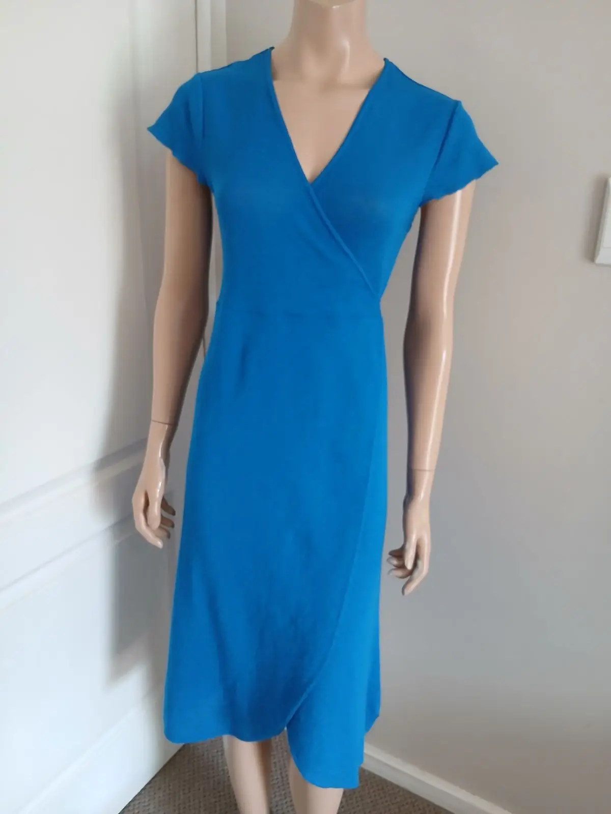 Mango Blue Short Sleeve Wrap Dress