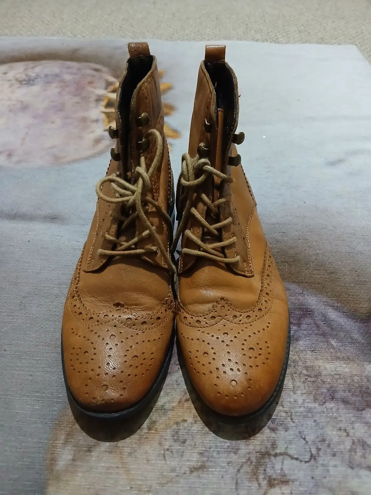 Woolworths Tan Leather Brogue Lace-Up Boots