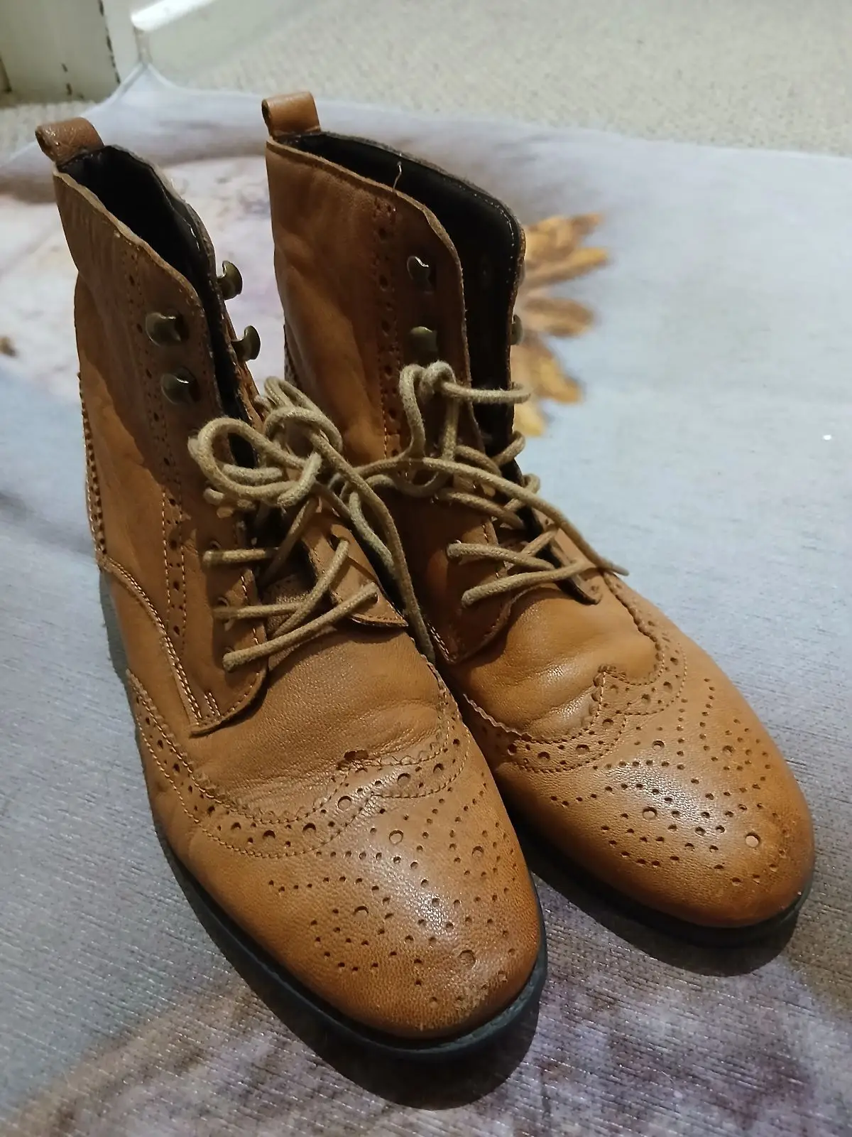 Woolworths Tan Leather Brogue Lace-Up Boots