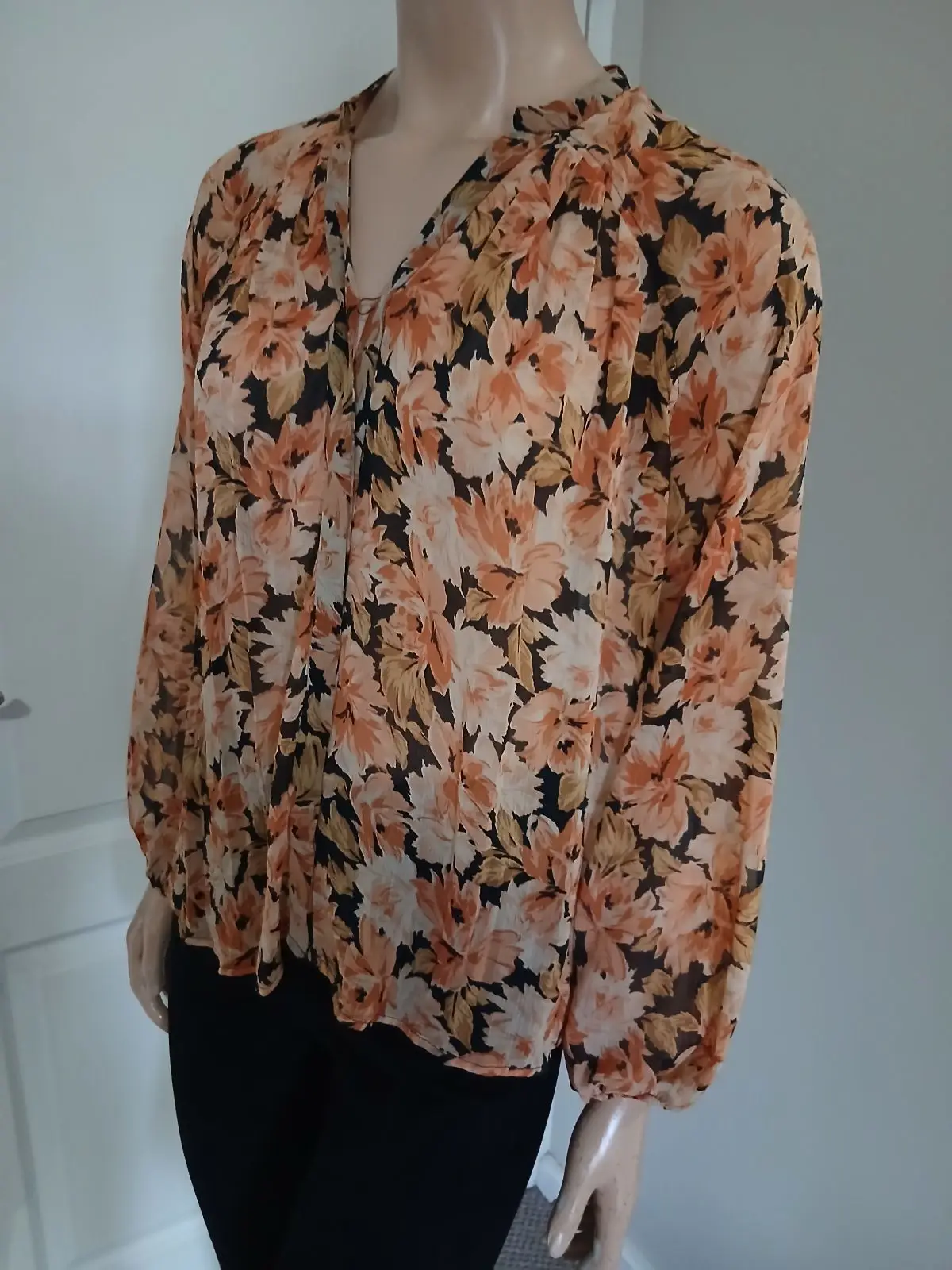 Mango Floral Print Long Sleeve Blouse