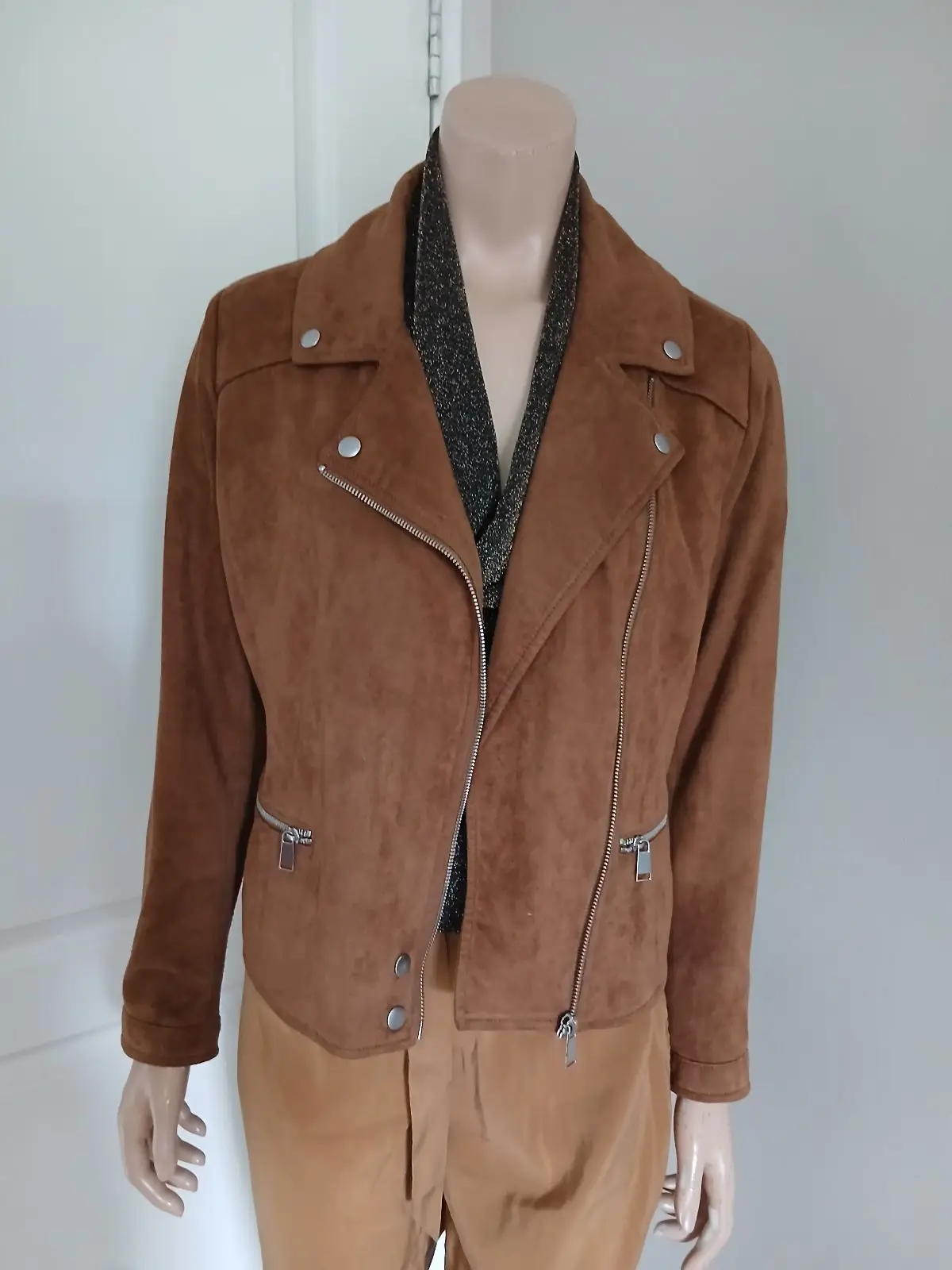 Cotton On Brown Faux Suede Biker Jacket