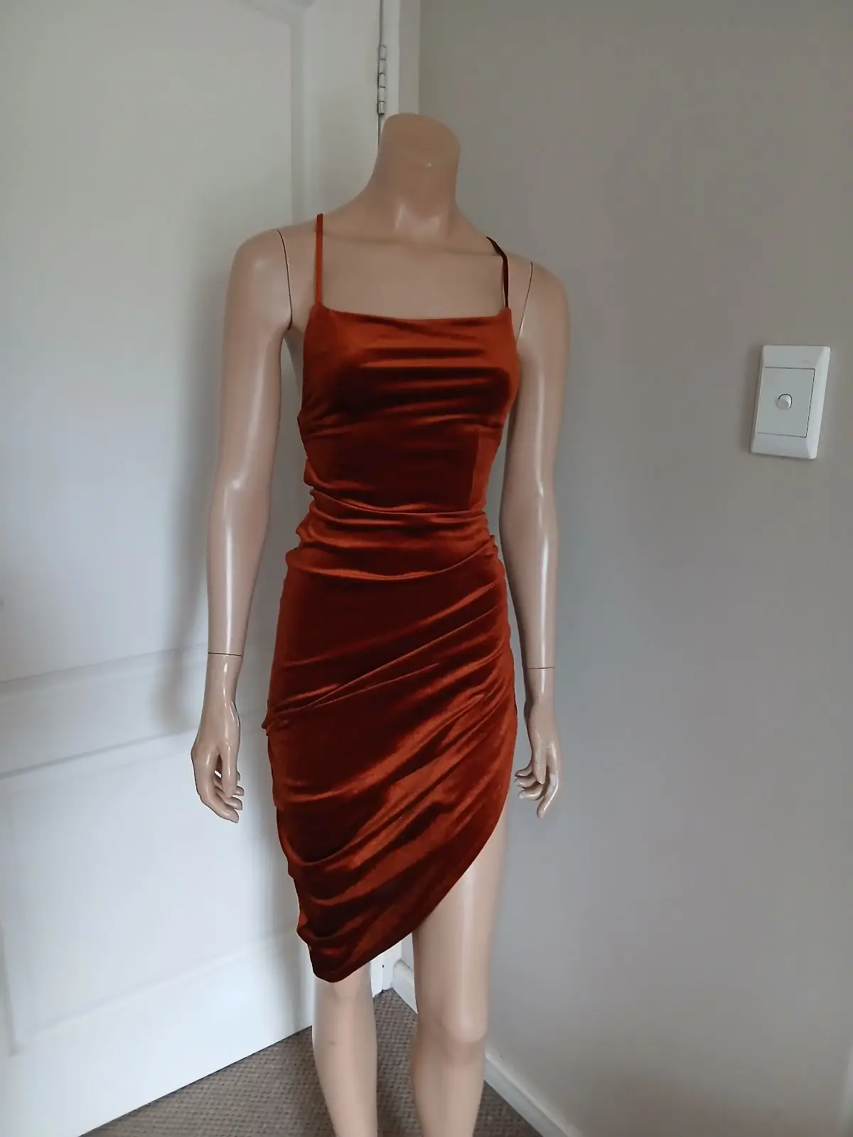ASOS Rust Velvet Ruched Bodycon Dress