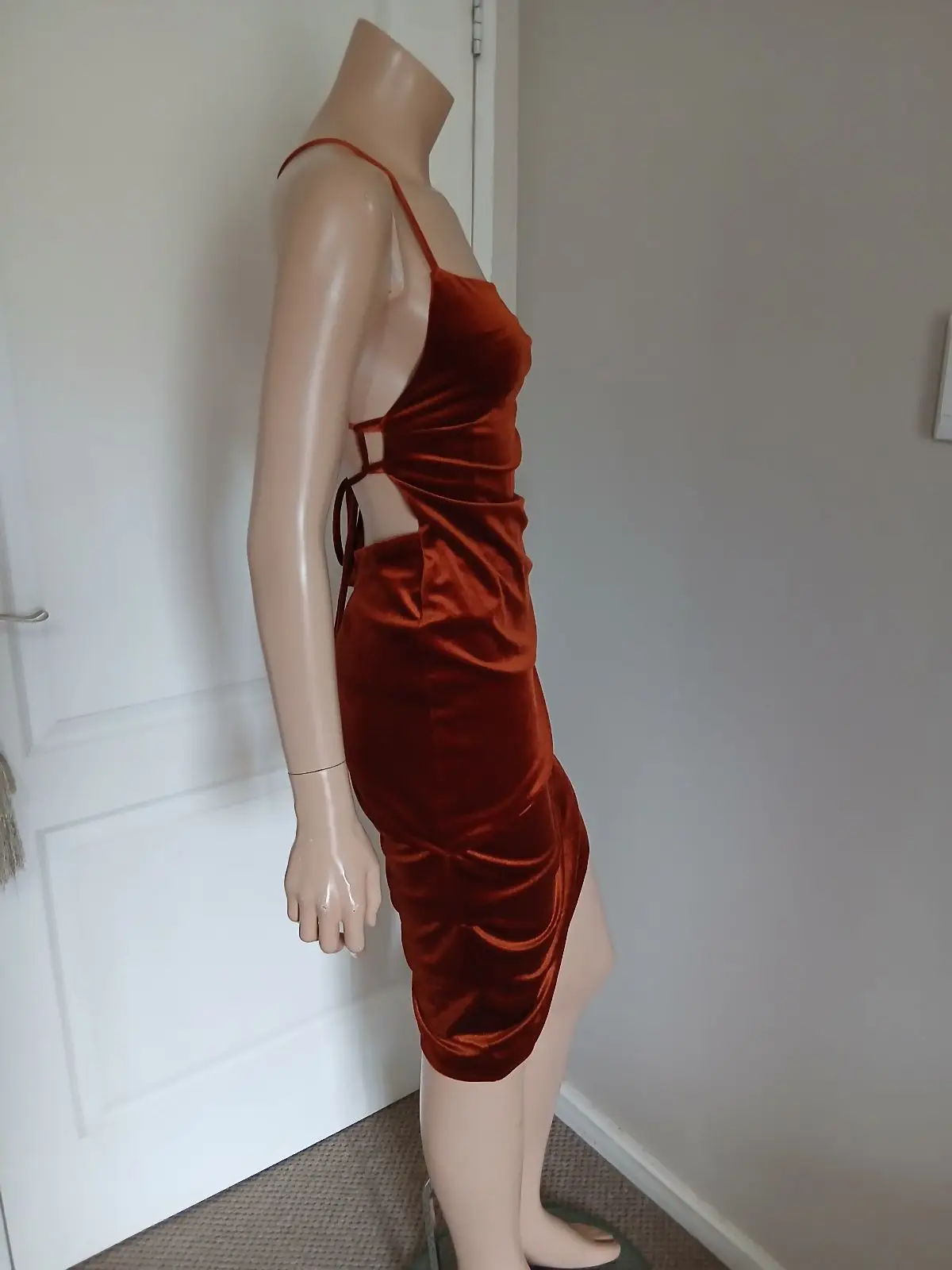 ASOS Rust Velvet Ruched Bodycon Dress