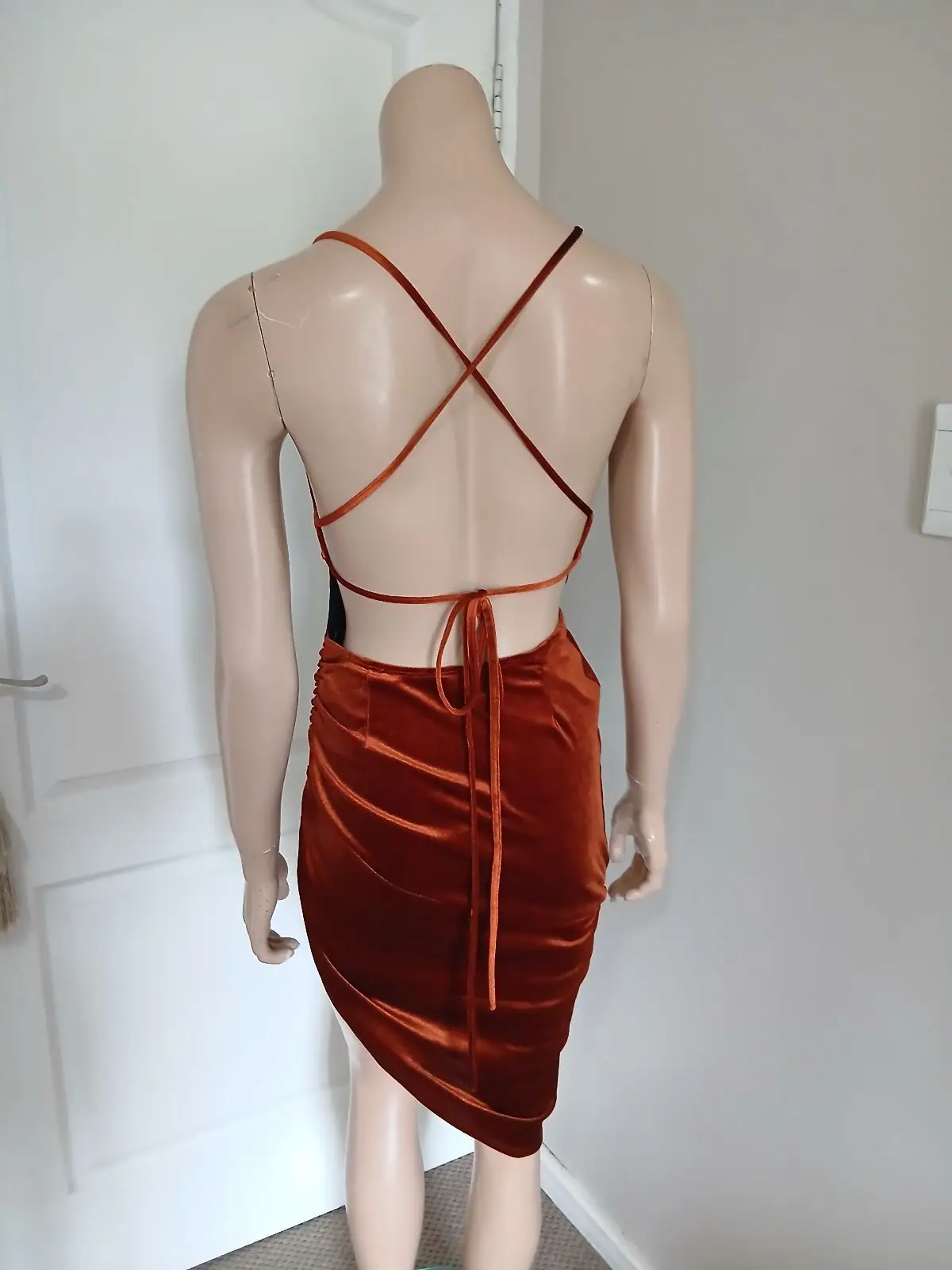 ASOS Rust Velvet Ruched Bodycon Dress