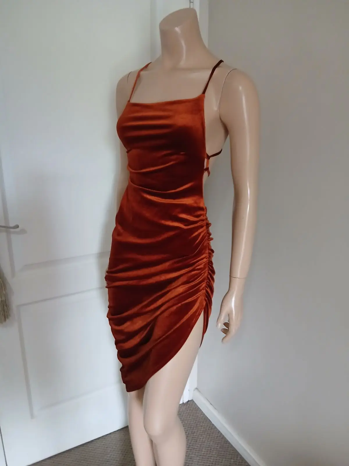 ASOS Rust Velvet Ruched Bodycon Dress