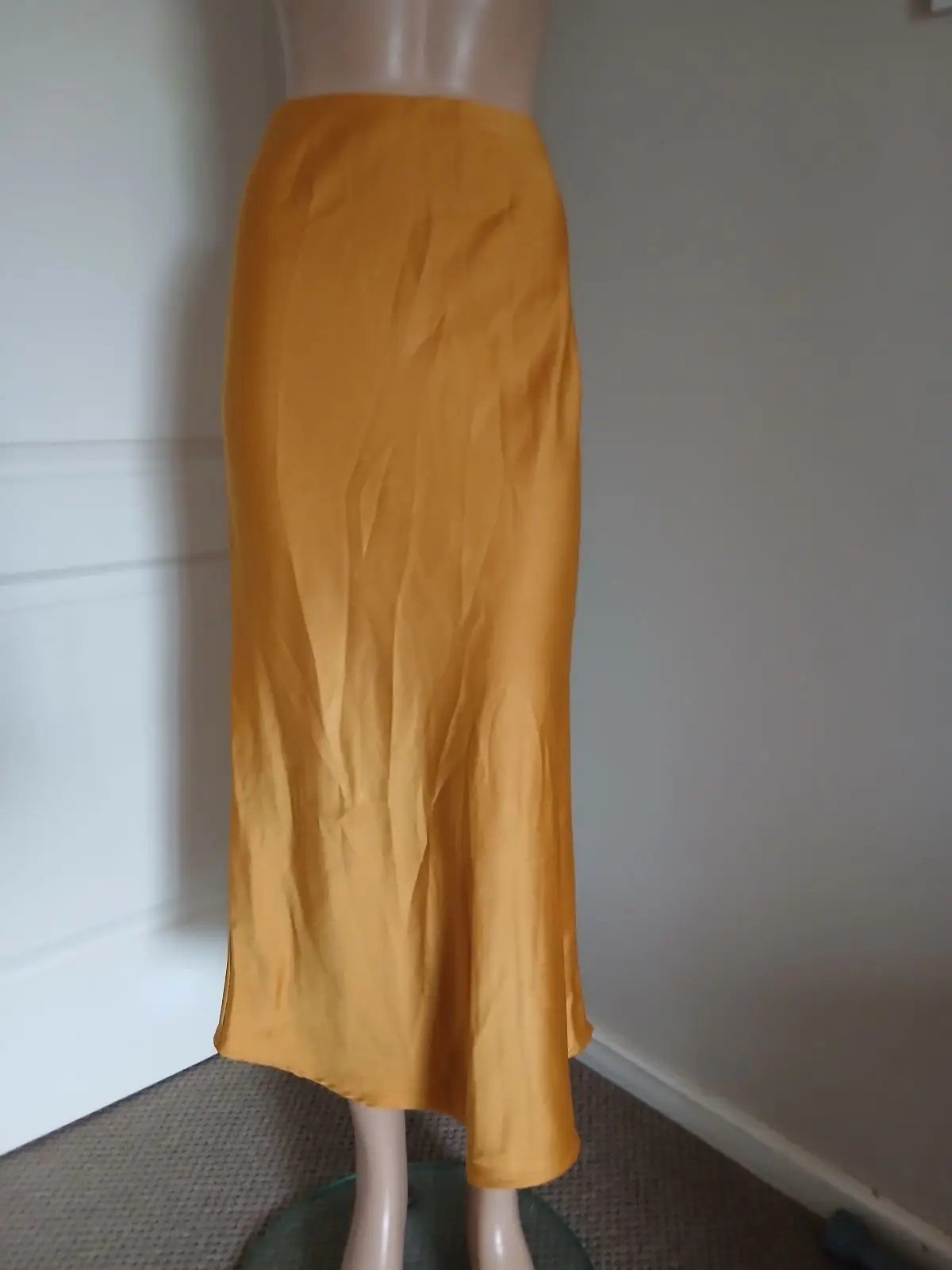 Forever 21 Forever 21 Mustard Yellow Satin Midi Skirt