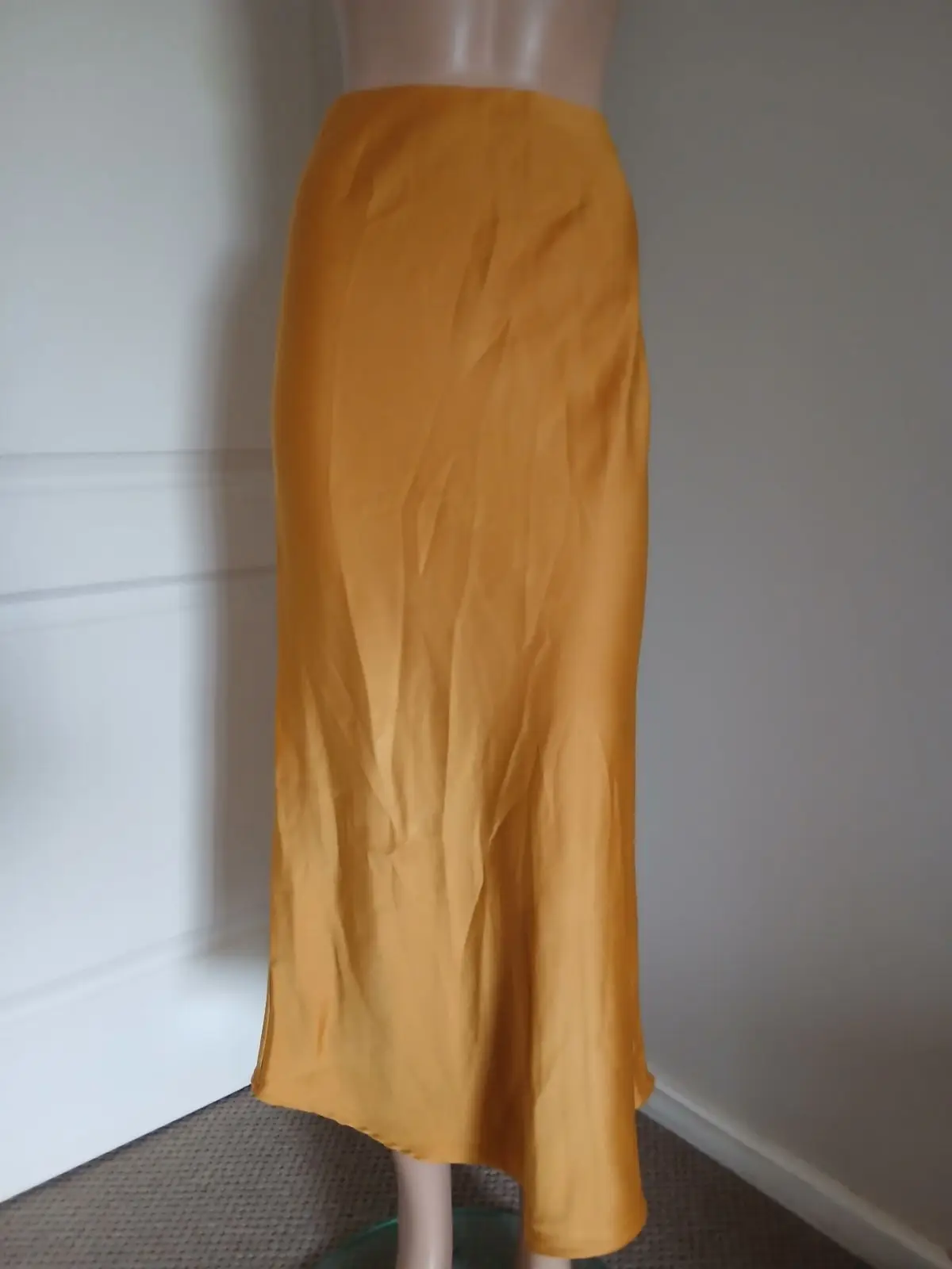 Forever 21 Mustard Yellow Satin Midi Skirt