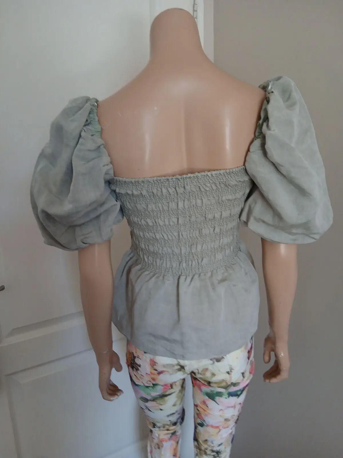 Poetry Sage Green Smocked Puff Sleeve Top