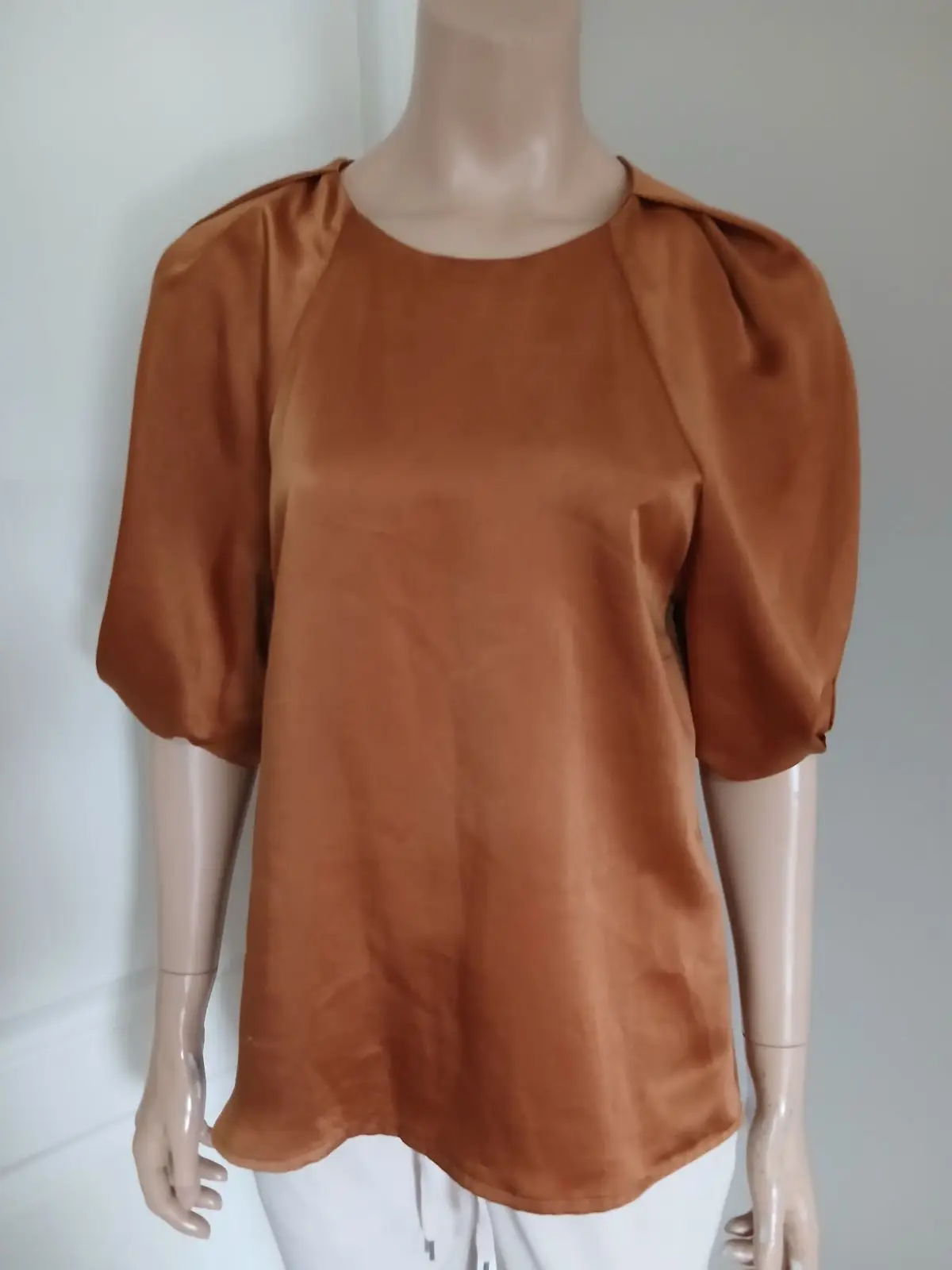 Poetry Poetry Bronze Satin Puff Sleeve Blouse