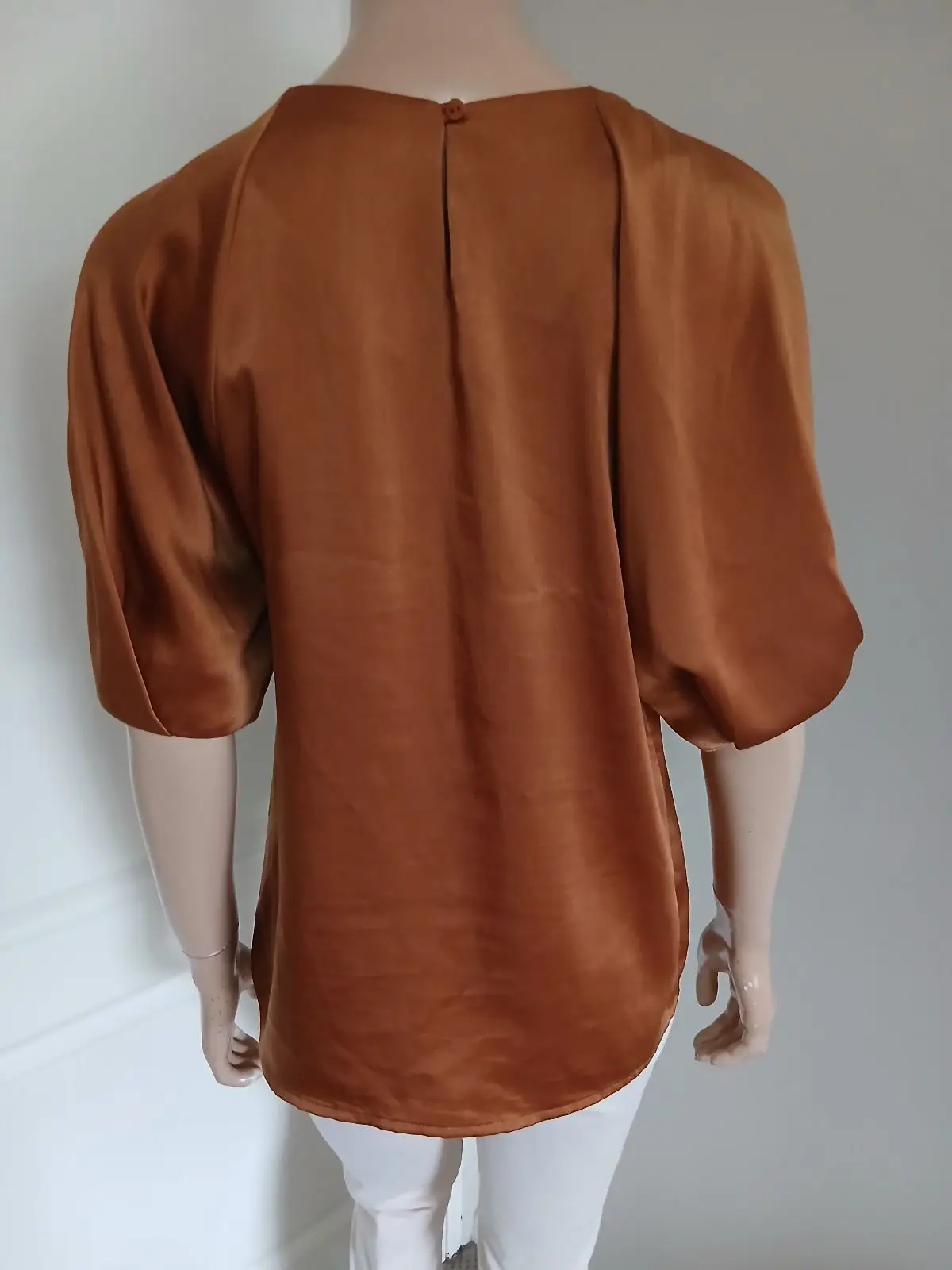 Poetry Bronze Satin Puff Sleeve Blouse