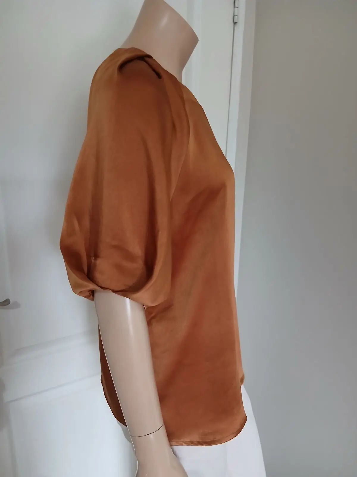 Poetry Bronze Satin Puff Sleeve Blouse