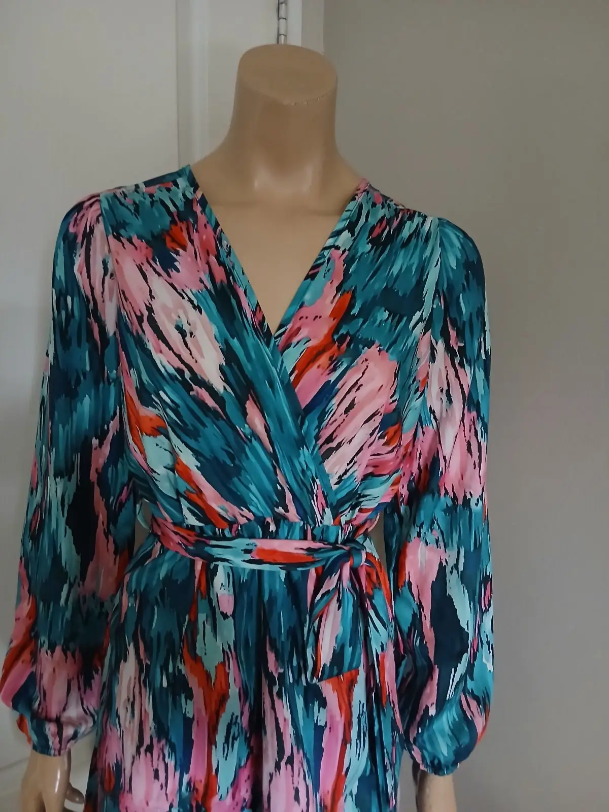 Shein Multicolor Abstract Print Wrap Dress