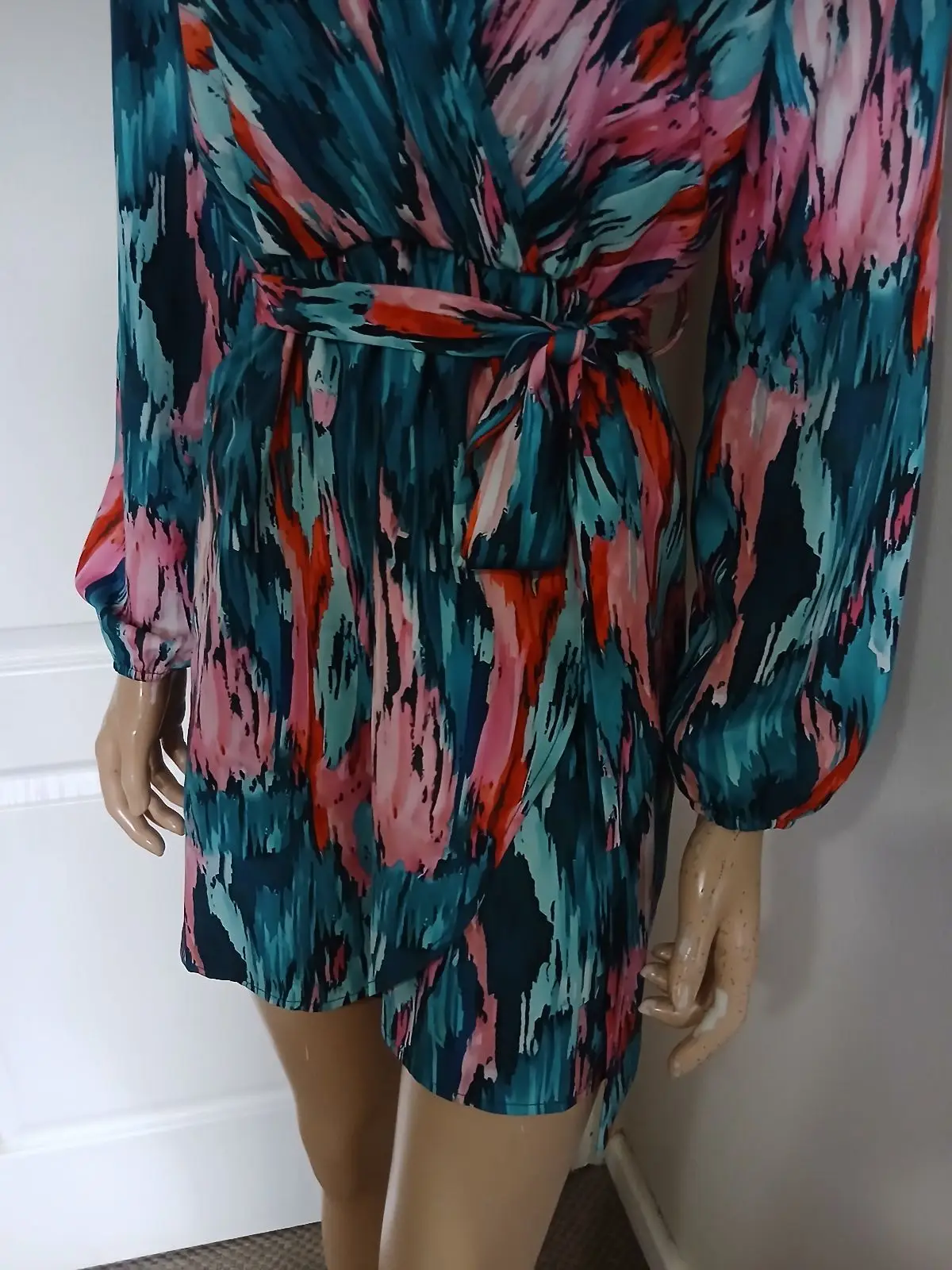 Shein Multicolor Abstract Print Wrap Dress