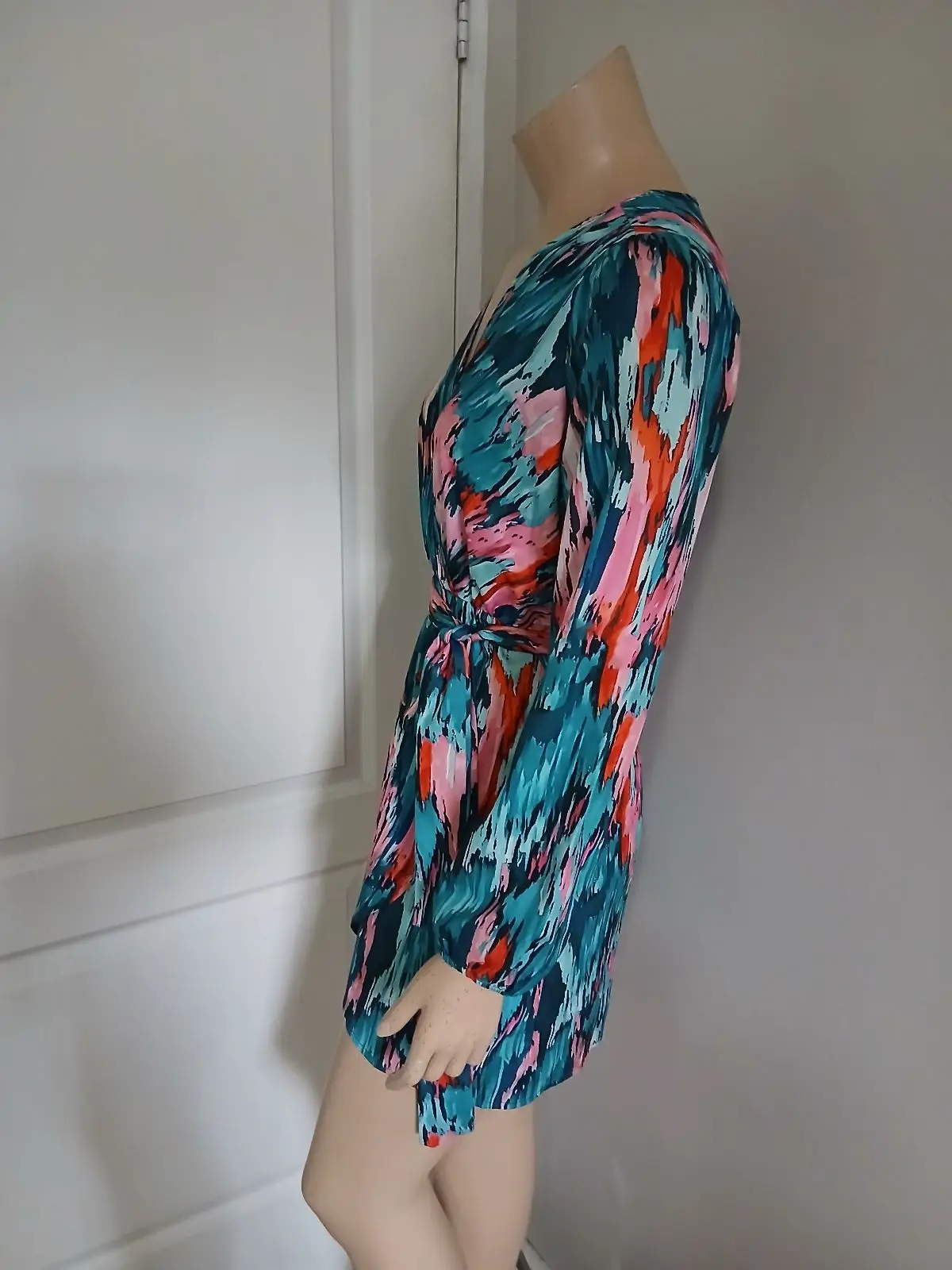 Shein Multicolor Abstract Print Wrap Dress