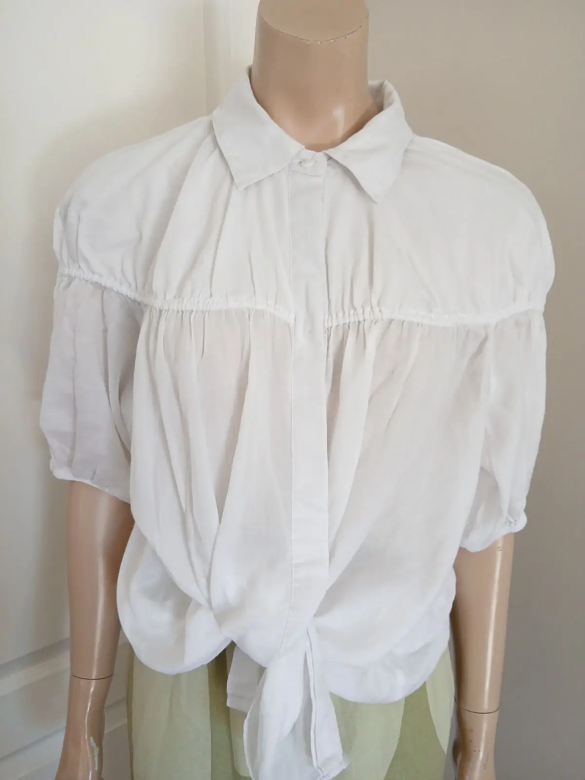 Country Road White Gathered Short Sleeve Blouse