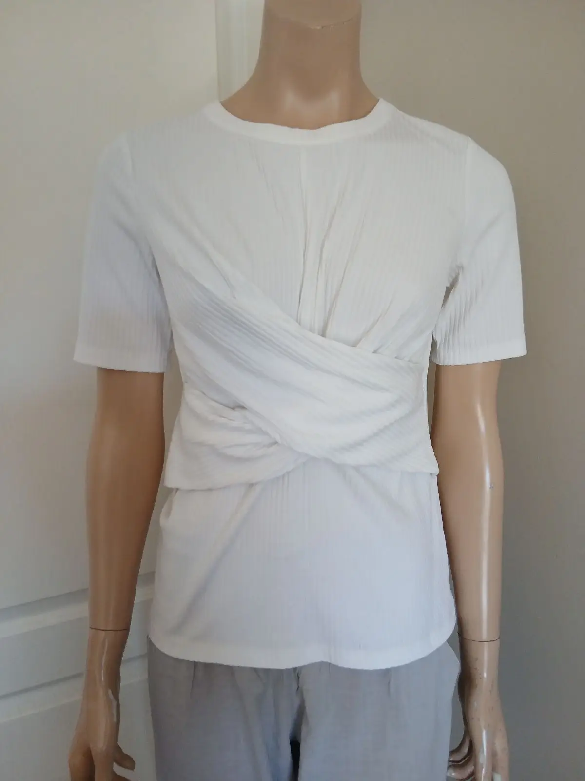 Witchery Witchery White Ribbed Wrap Front Top