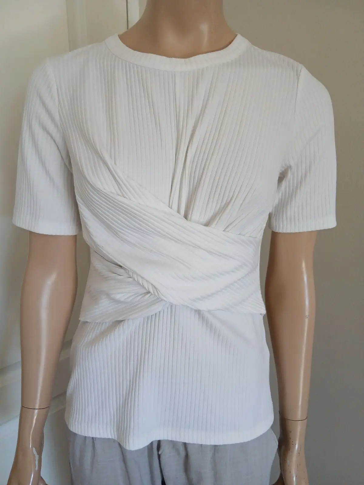Witchery White Ribbed Wrap Front Top