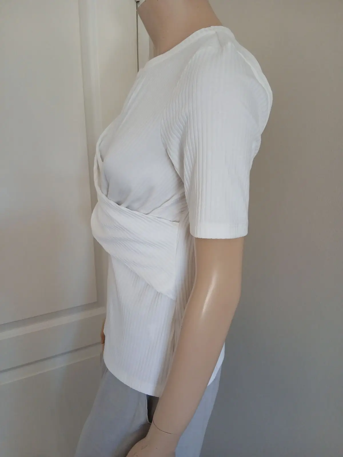 Witchery White Ribbed Wrap Front Top