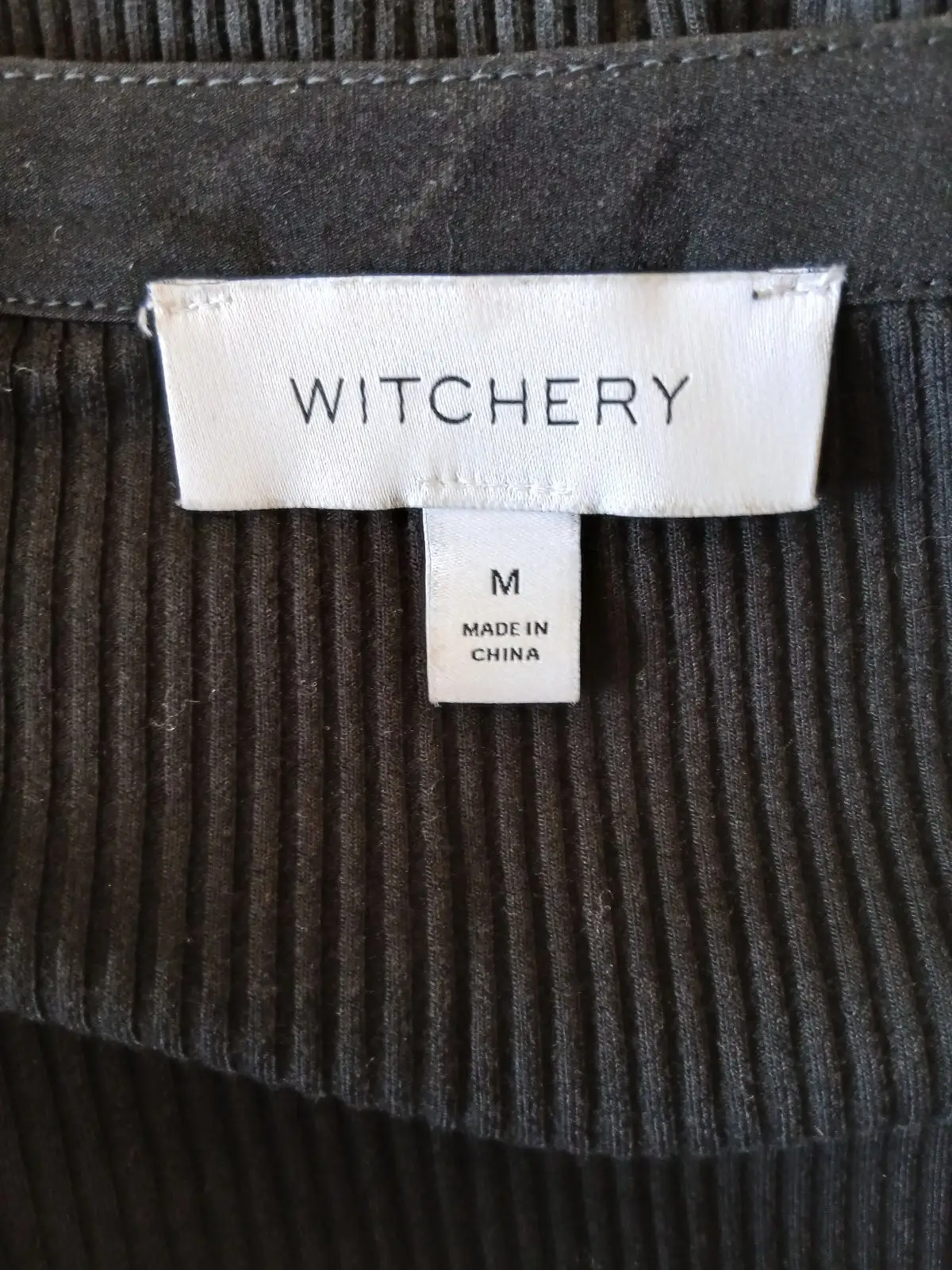Witchery Black Ribbed Puff Sleeve Top