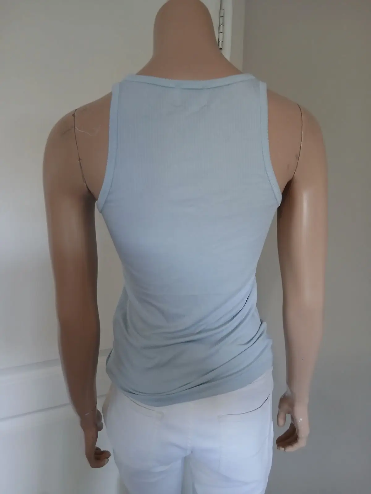 Witchery Light Blue Ribbed Henley Tank Top