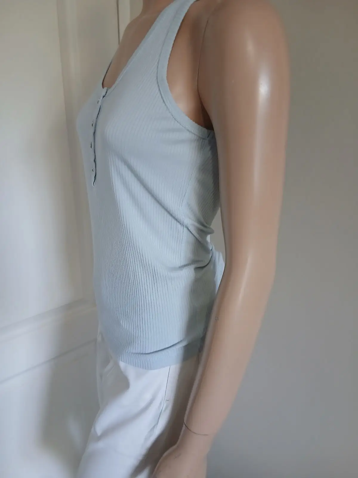 Witchery Light Blue Ribbed Henley Tank Top