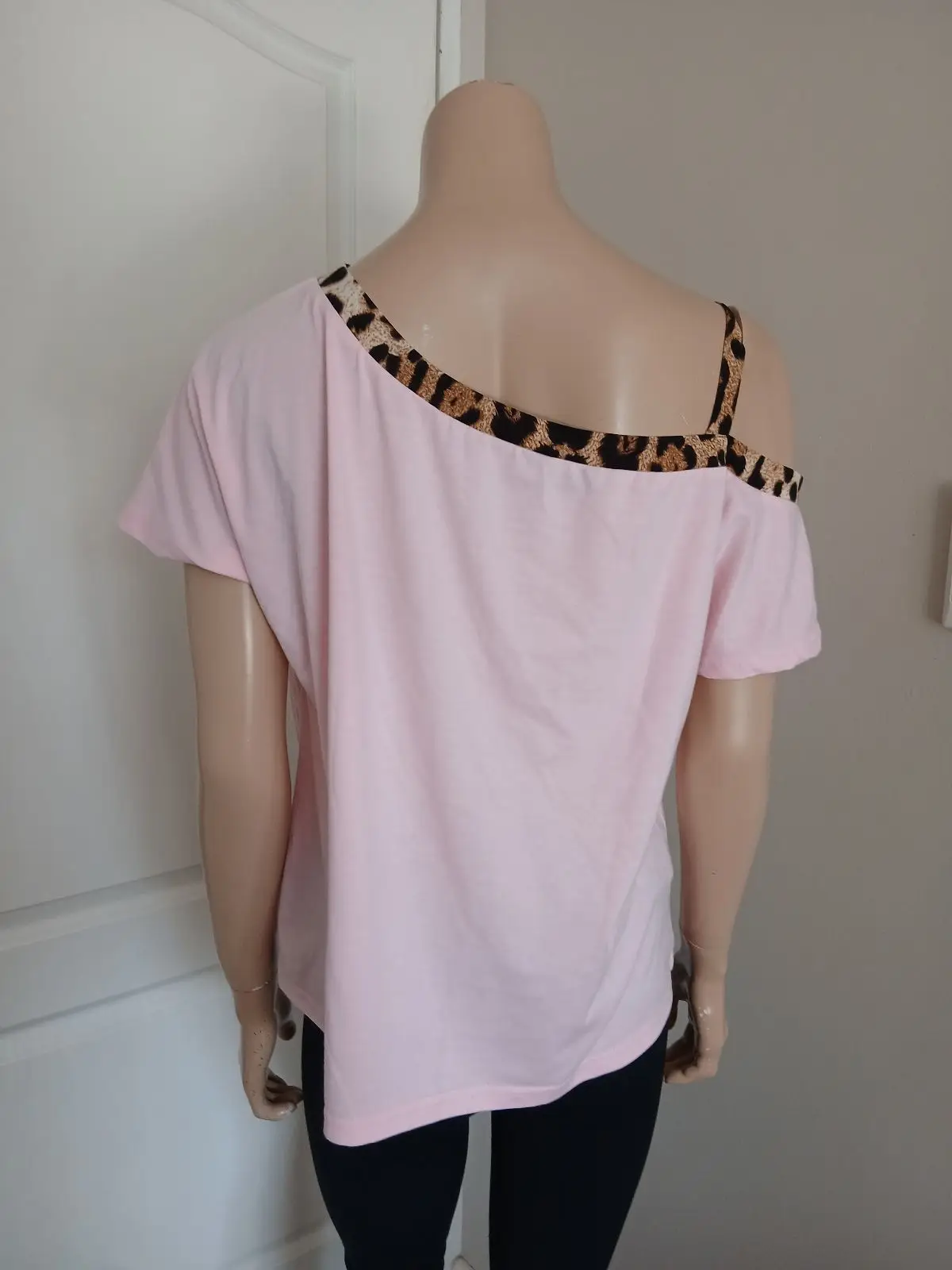 Shein Pink Off-The-Shoulder Top with Leopard Trim