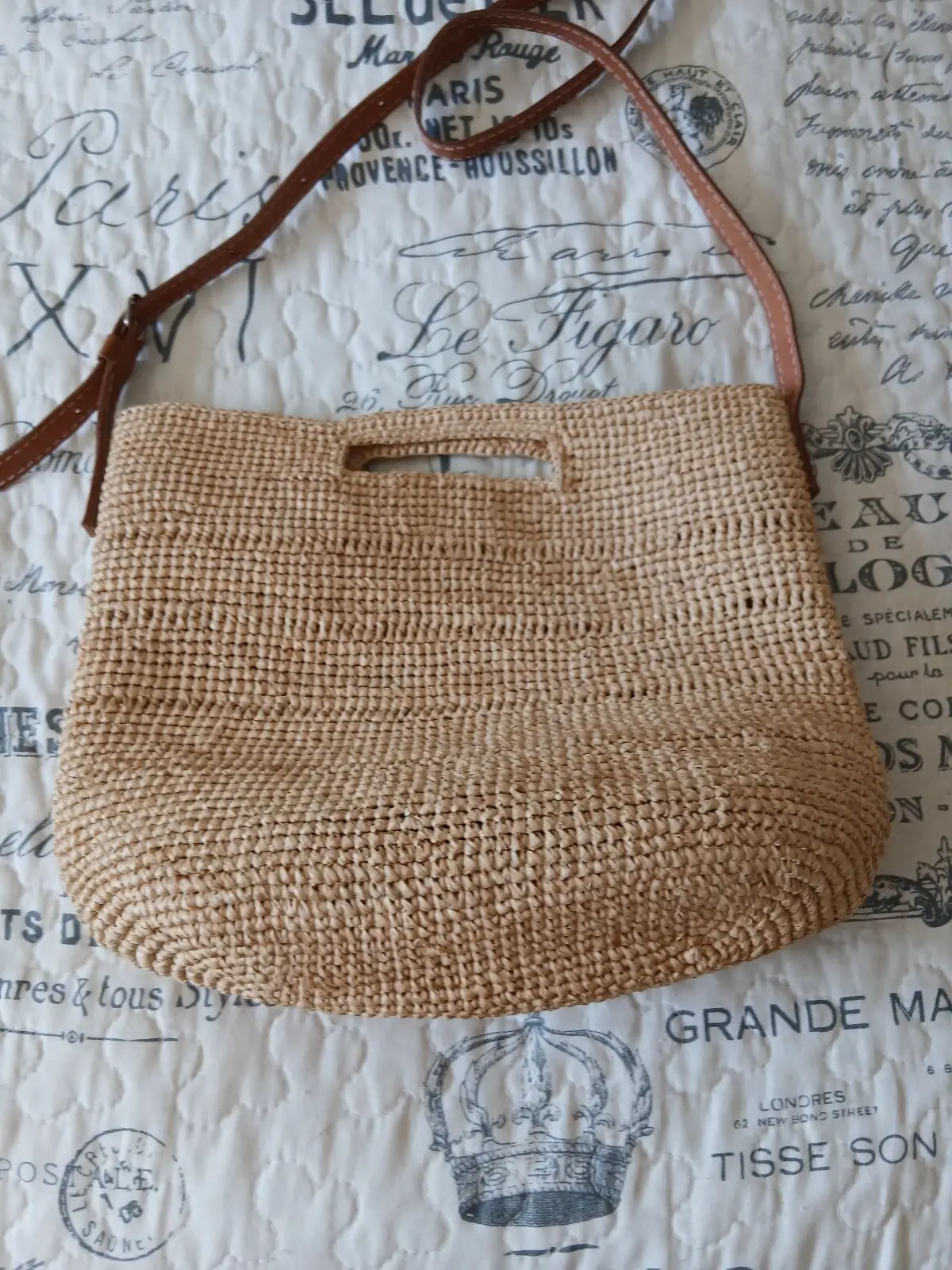 Woven Straw Crossbody Bag with Tan Strap