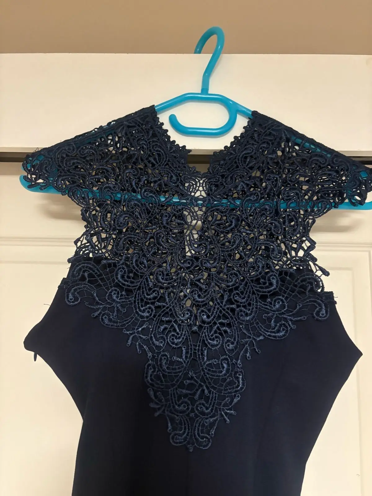 YDE Navy Blue Lace Neckline Dress