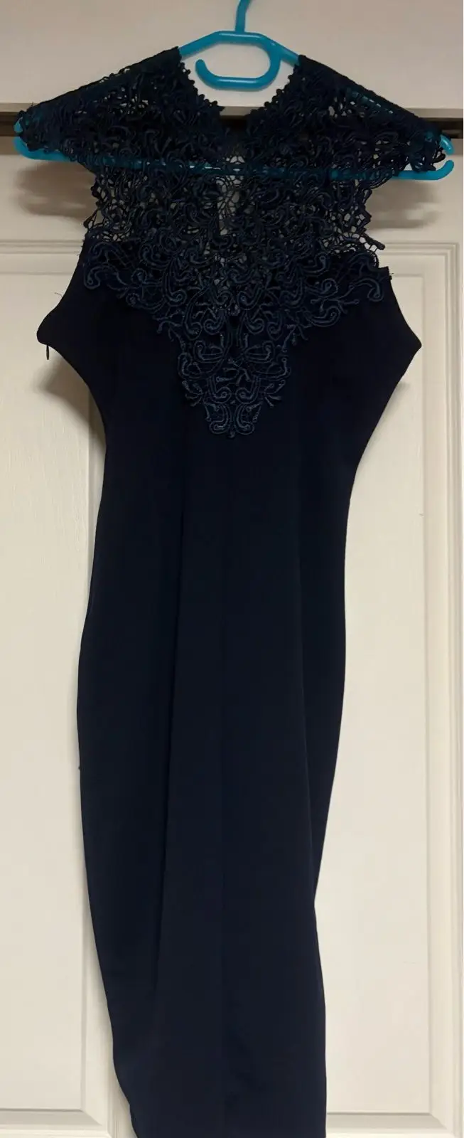 YDE YDE Navy Blue Lace Neckline Dress