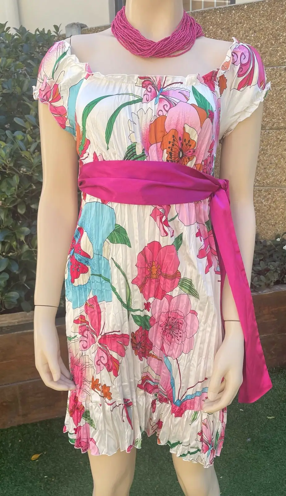 Truworths Truworths Floral Off-The-Shoulder Dress with Pink Sash