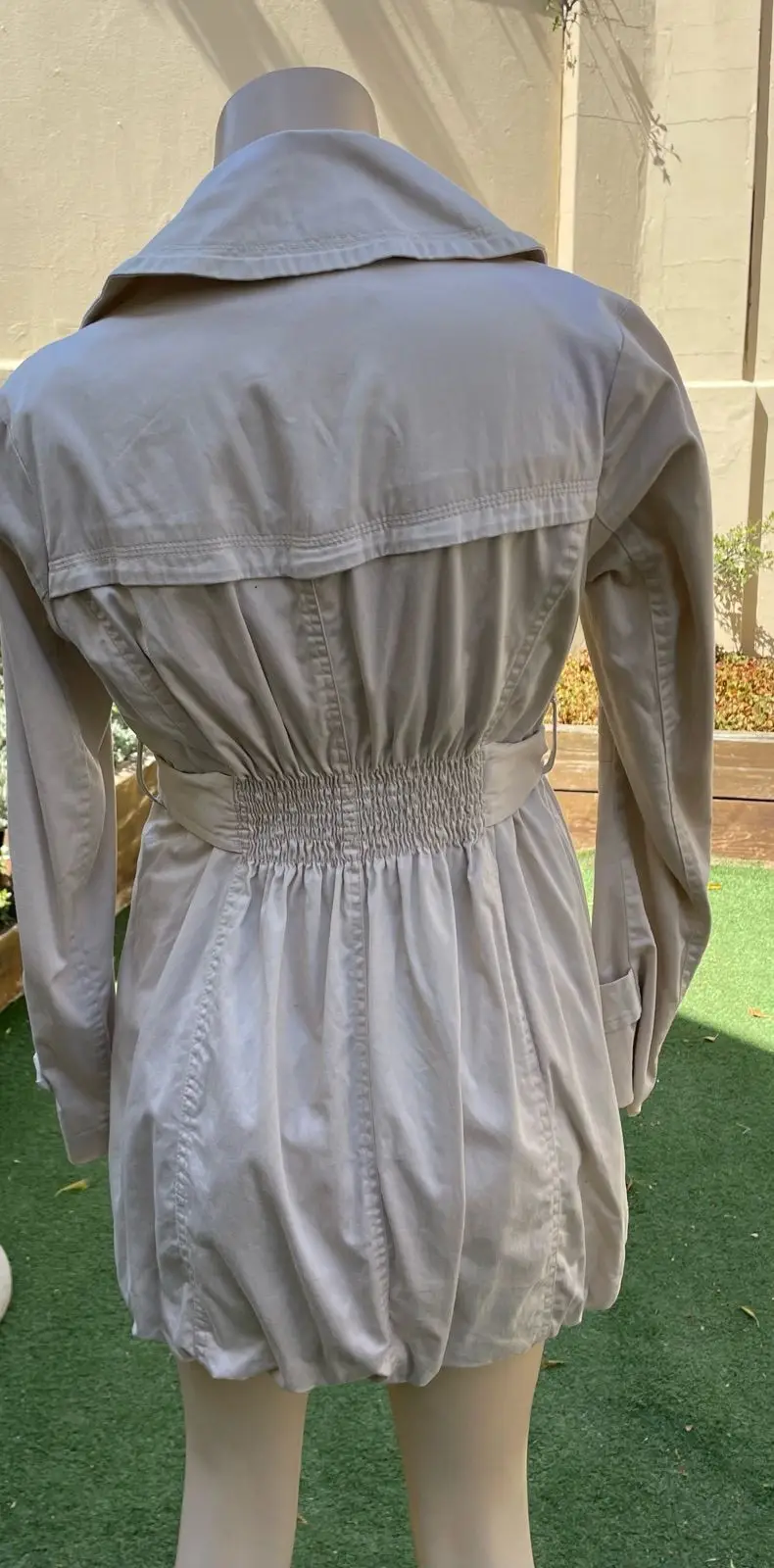 Cream Double-Breasted Trench Coat with Waist Tie