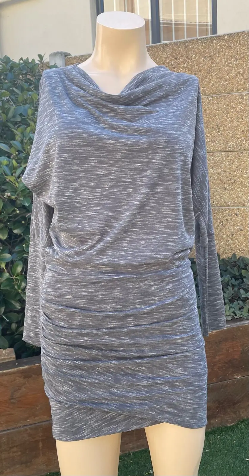 Generic Grey Space-Dye Cowl Neck Ruched Dress