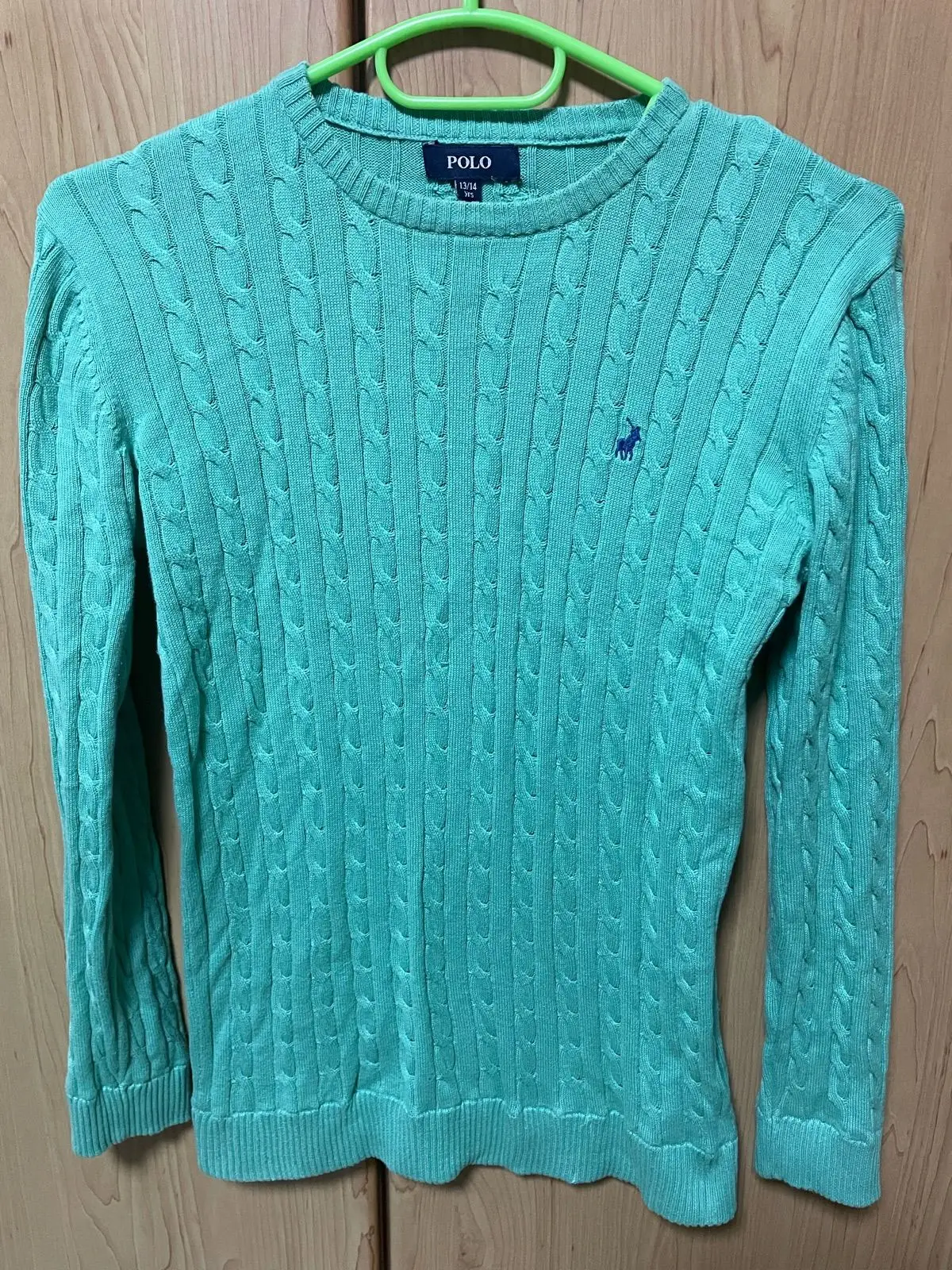 Polo Polo Cable-Knit Crewneck Sweater Turquoise