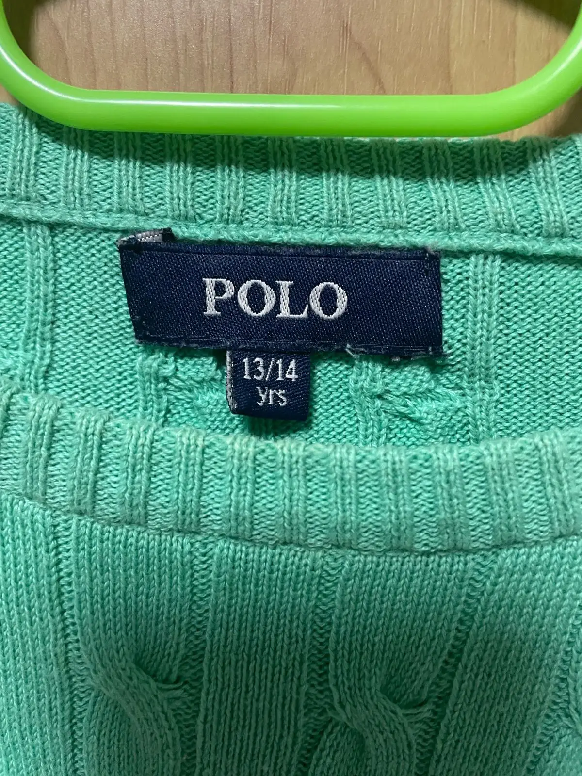 Polo Cable-Knit Crewneck Sweater Turquoise