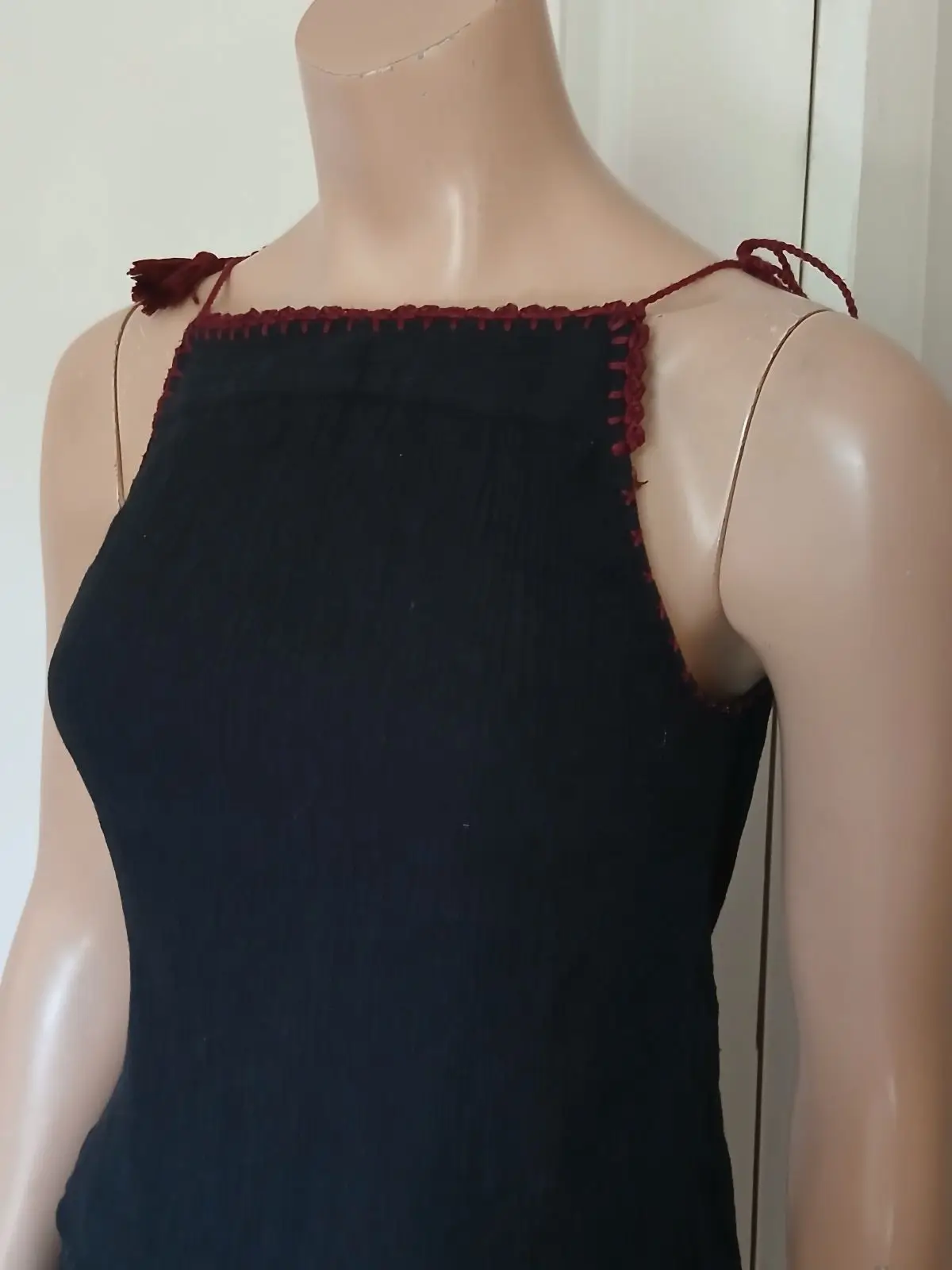 Cotton On Cotton On Black Halter Top with Red Crochet Trim