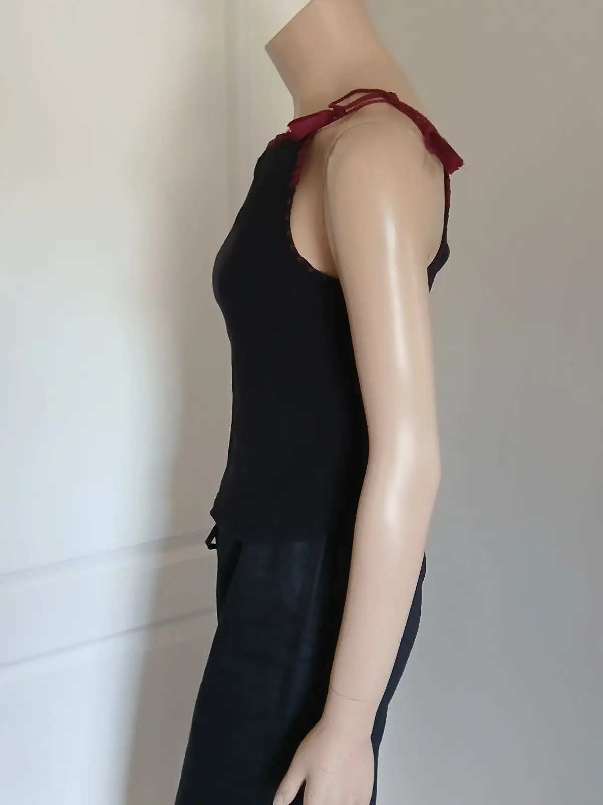 Cotton On Black Halter Top with Red Crochet Trim