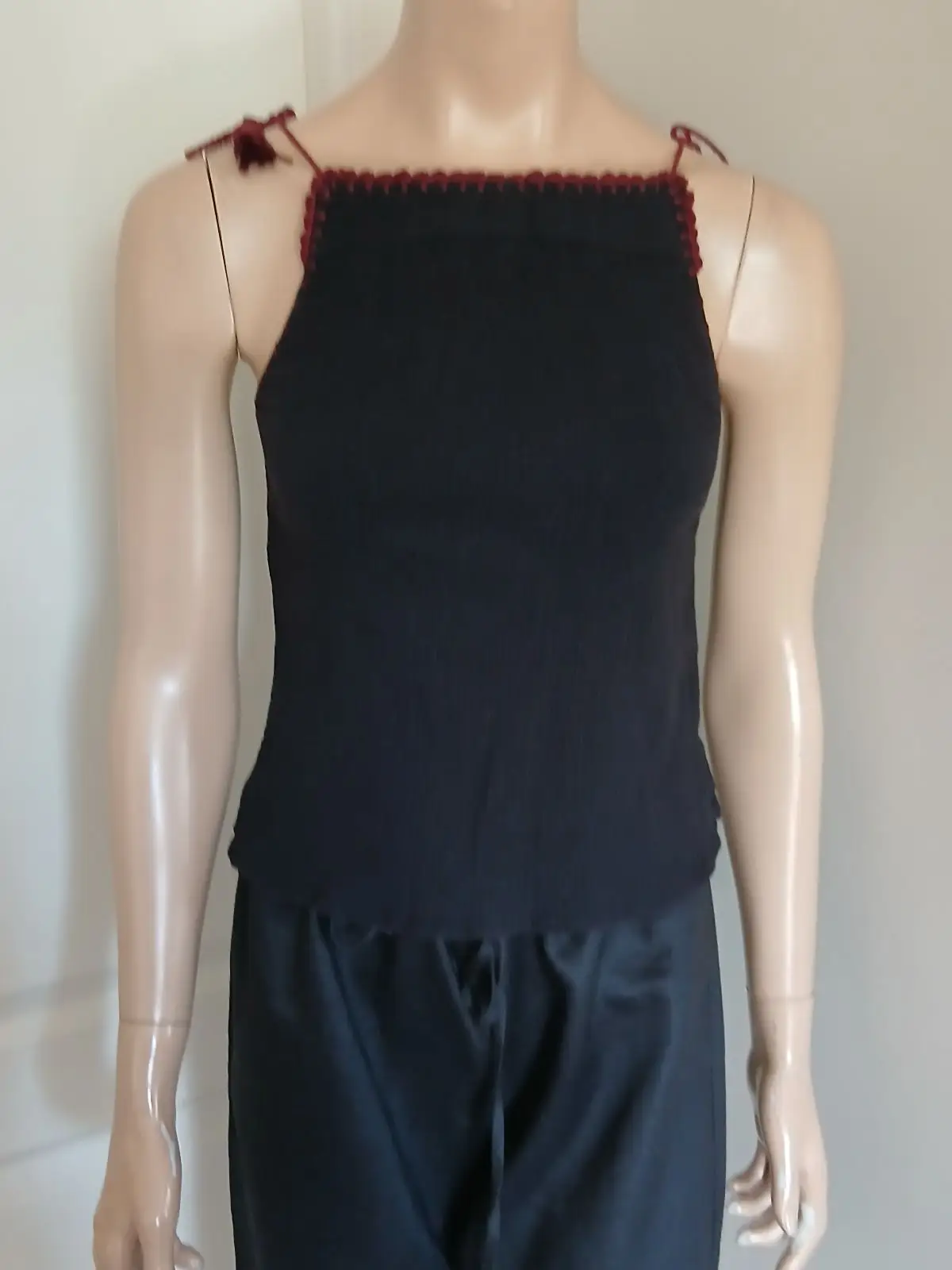 Cotton On Black Halter Top with Red Crochet Trim