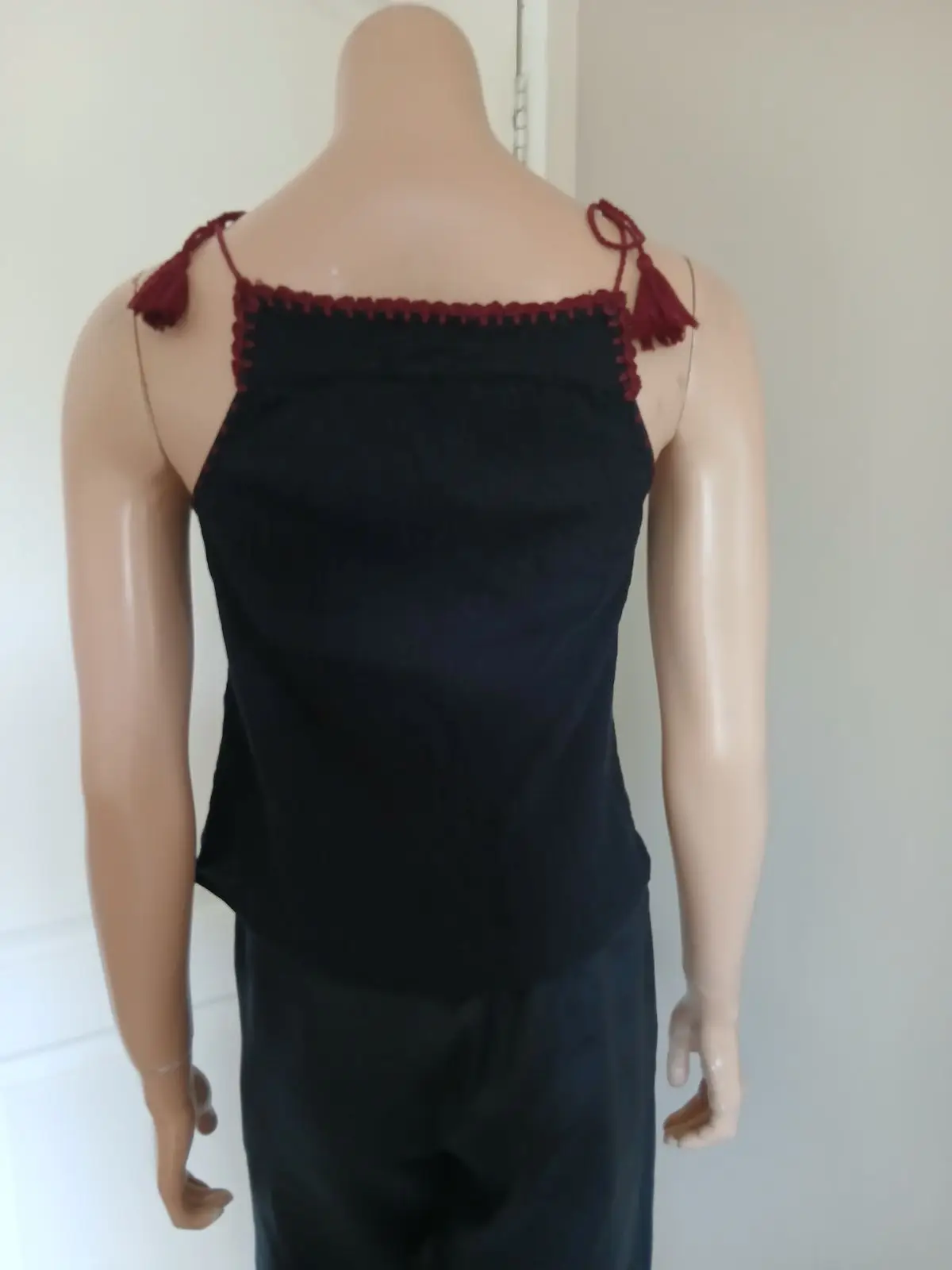 Cotton On Black Halter Top with Red Crochet Trim