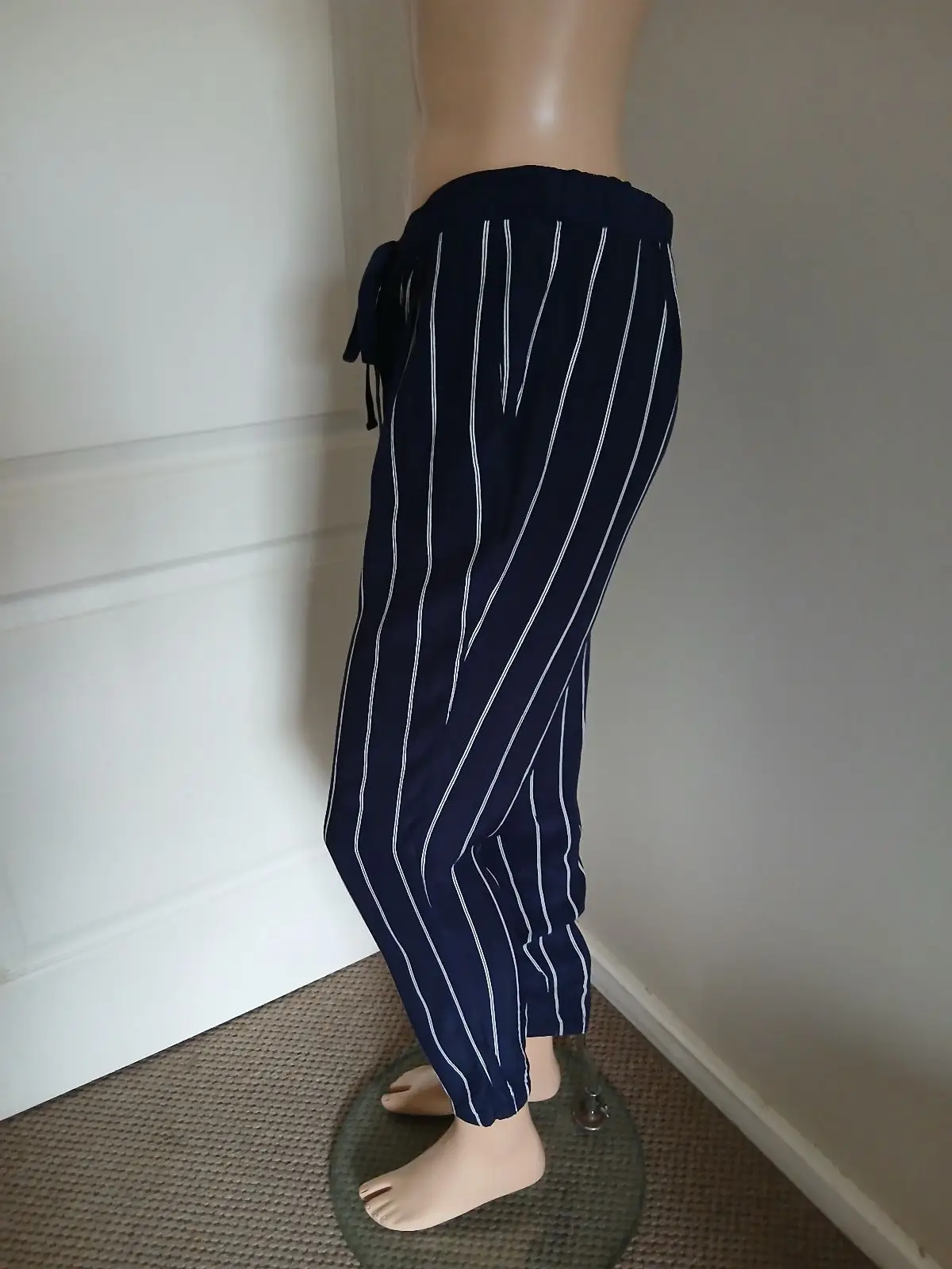 Country Road Navy and White Striped Trousers