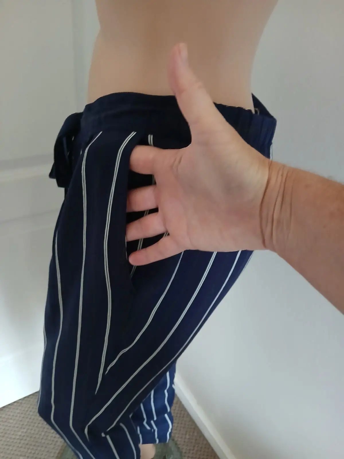 Country Road Navy and White Striped Trousers
