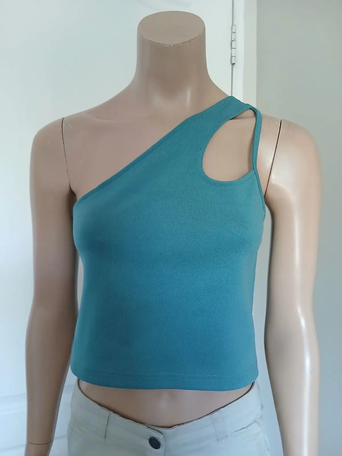 Forever 21 Forever 21 Teal One-Shoulder Crop Top