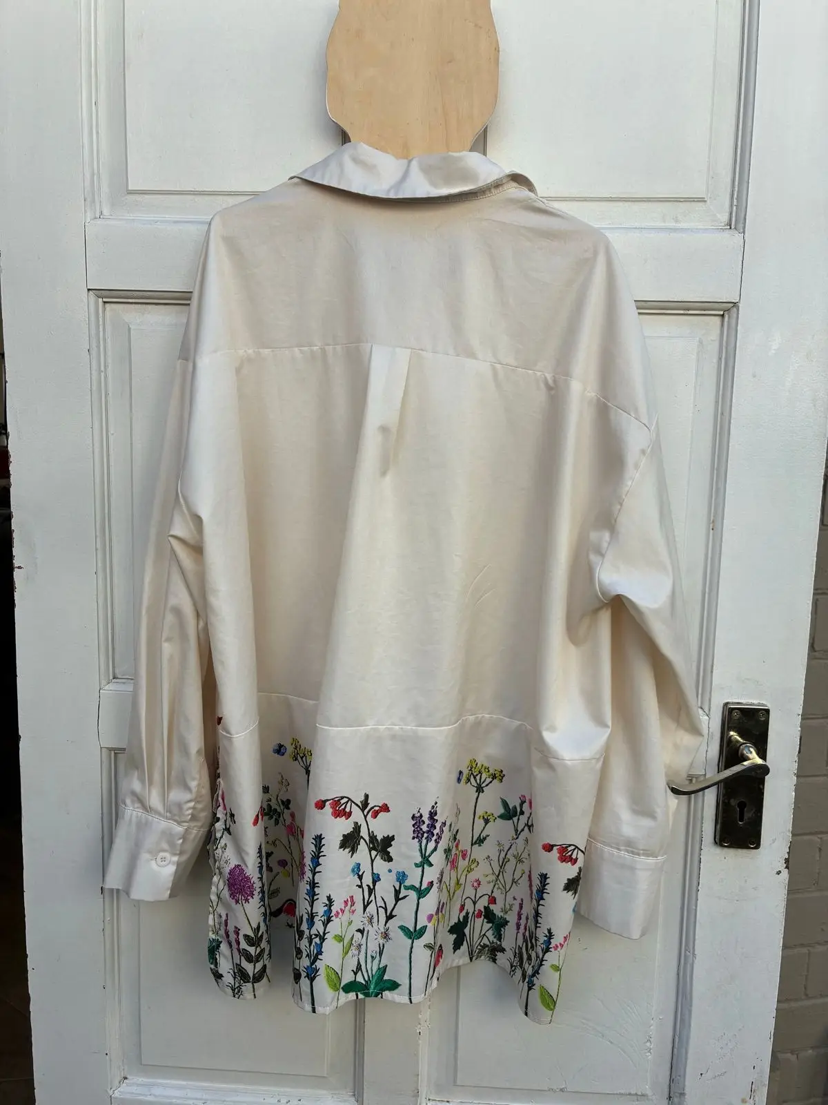 Shein Cream Floral Embroidered Button-Up Shirt